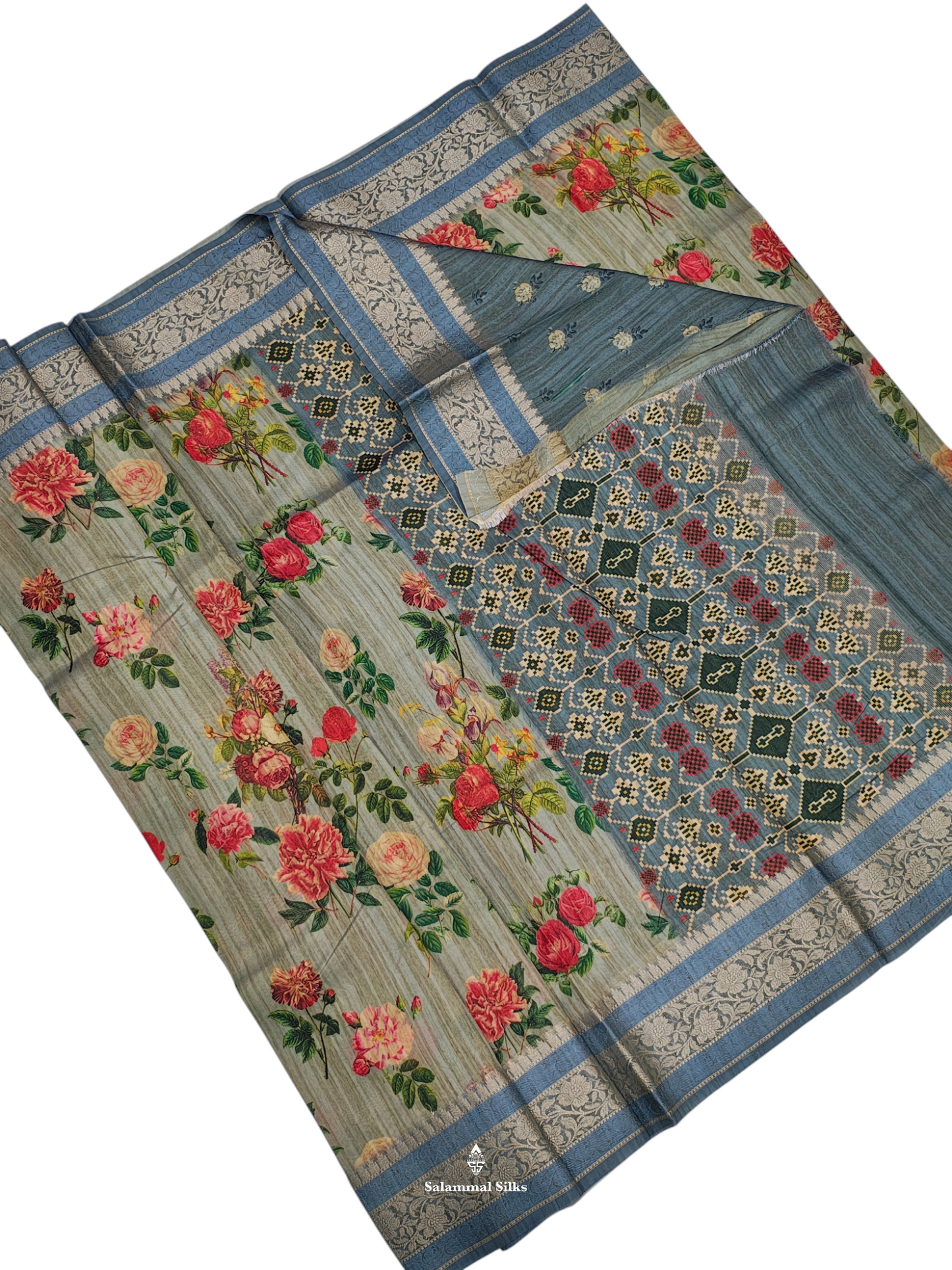 Olive Grey Beautiful Fancy Saree With Blouse