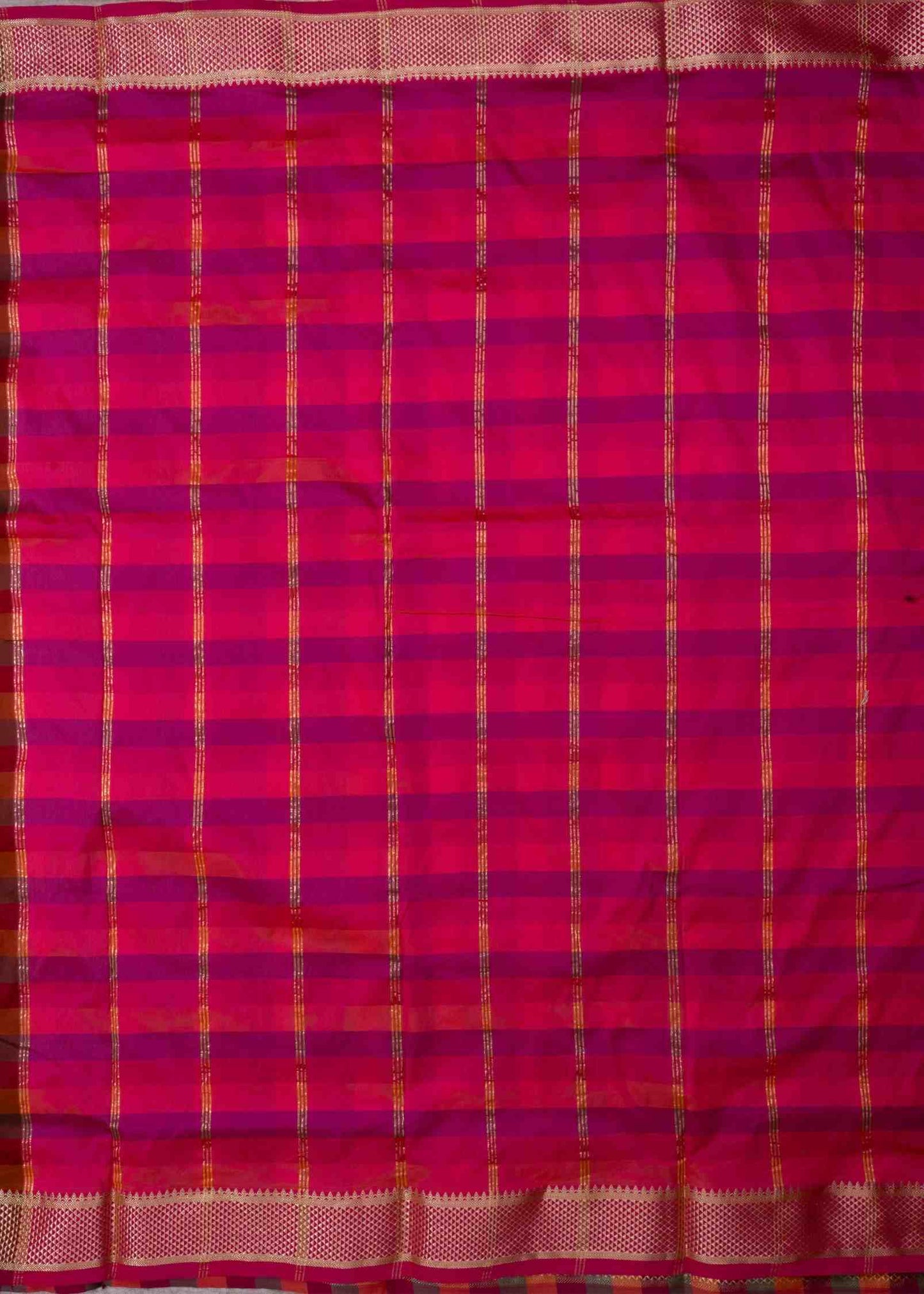 Paalum Pazham Checks 9 Yards Semi Silk Saree with Gold Zari (3 Inch) Border