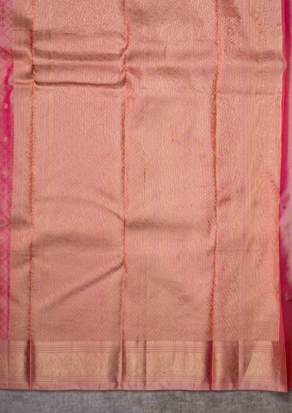 Kanjivaram Pure Silk Saree Peach With Gold Zari Border