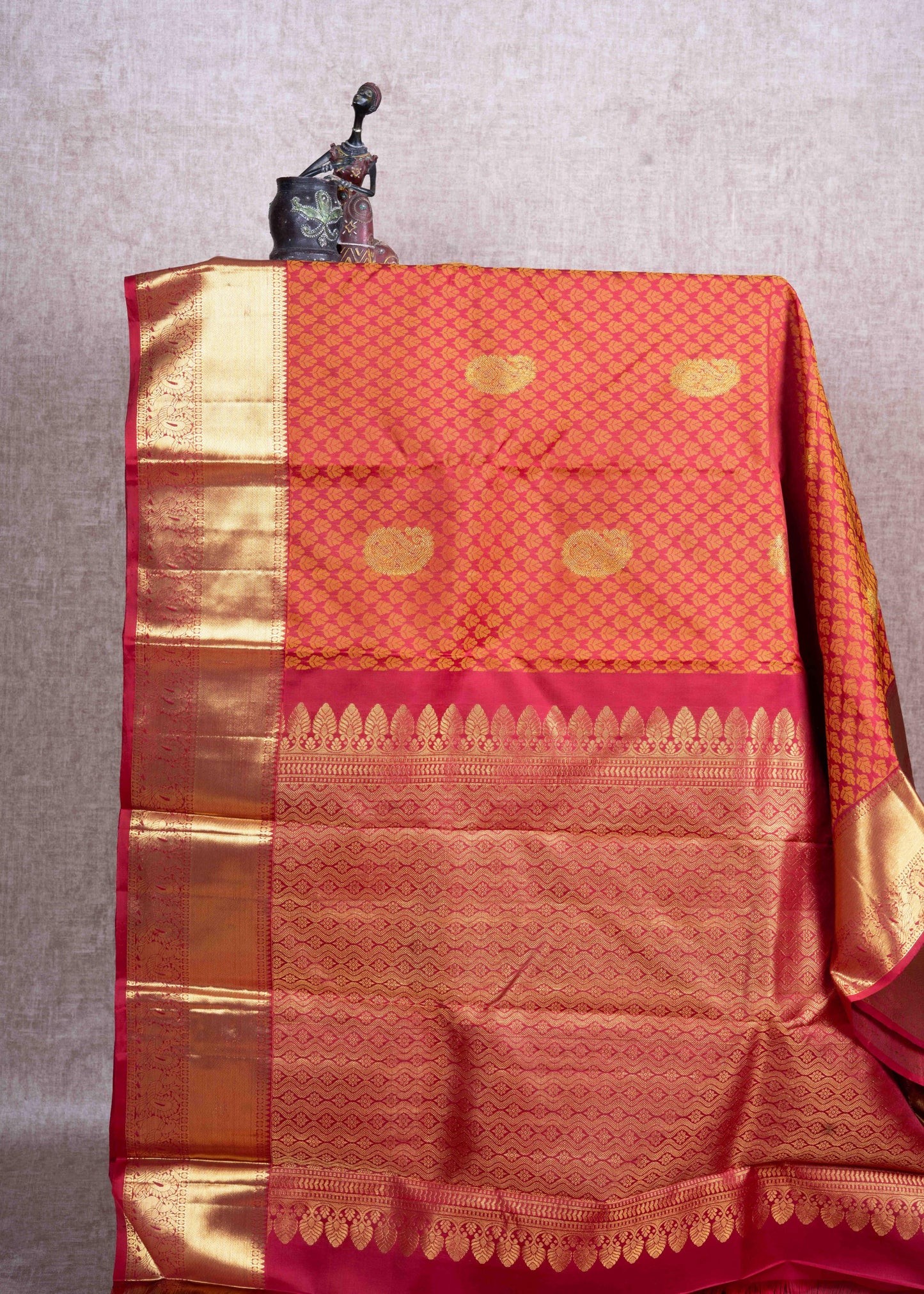 Kanjivaram Maroon Pure Silk Jacquard Saree With Maroon Blouse