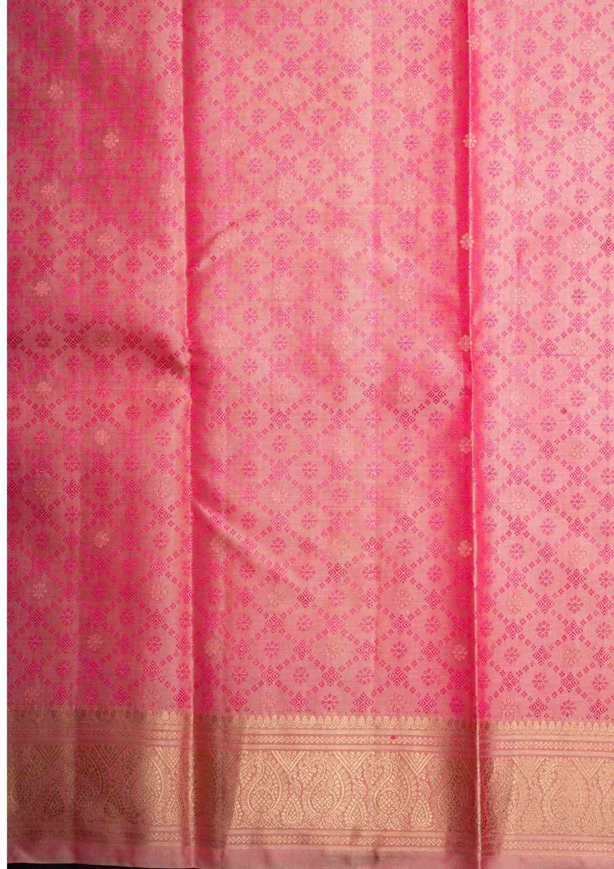 Kanjivaram Pure Silk Saree Peach With Gold Zari Border