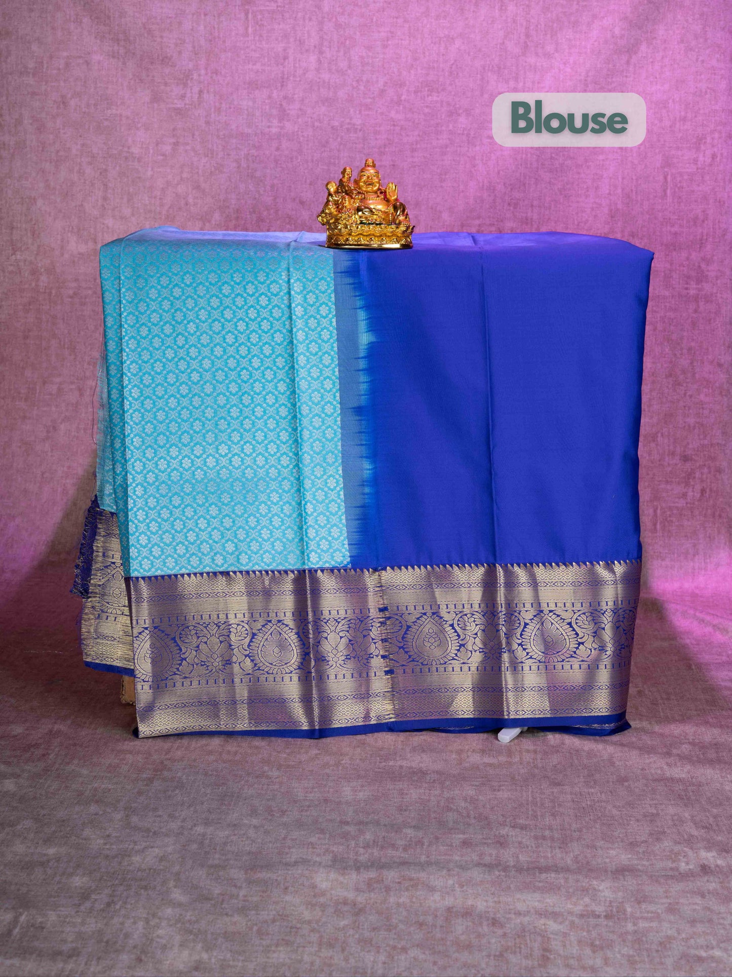 Semi Silk Pattu Pavadai (Ice Blue) With Royal Blue Blouse 44"