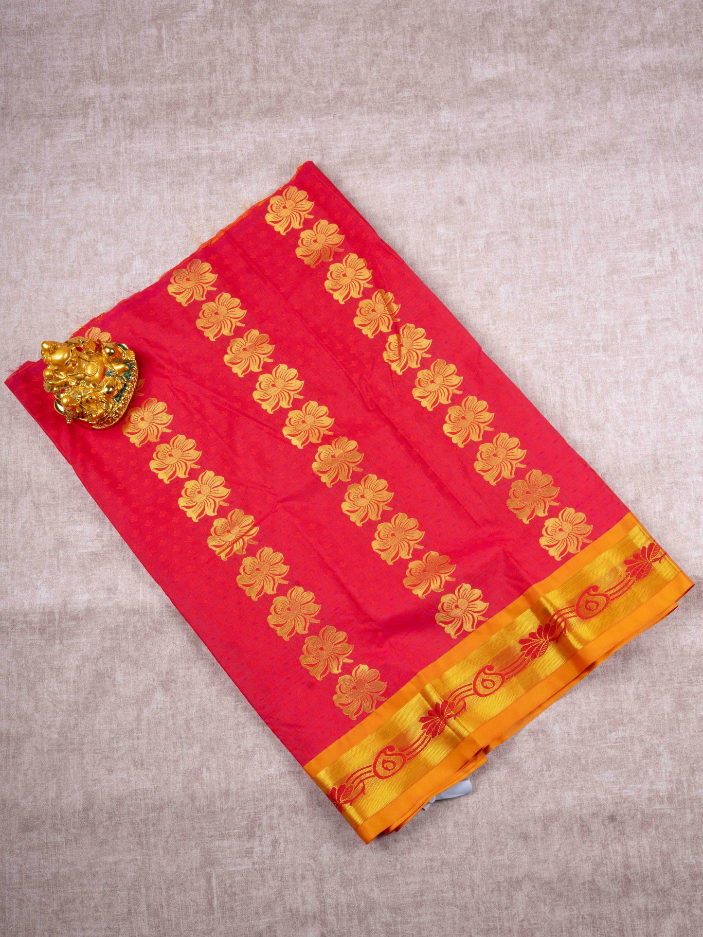 Semi Silk Pattu Pavadai (Redish Pink) With Orange Blouse 27"
