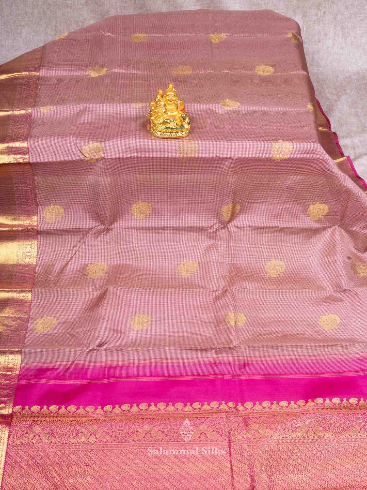 Pink & White Petty Checks Kanjivaram Pure Silk Saree with Pink Blouse