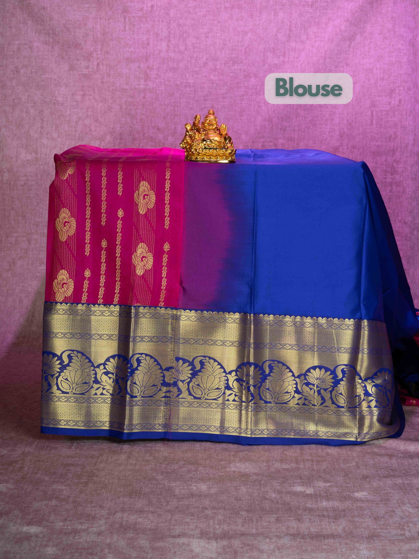 Semi Silk Pattu Pavadai (Magenta Pink) With Royal Blue Blouse 44"