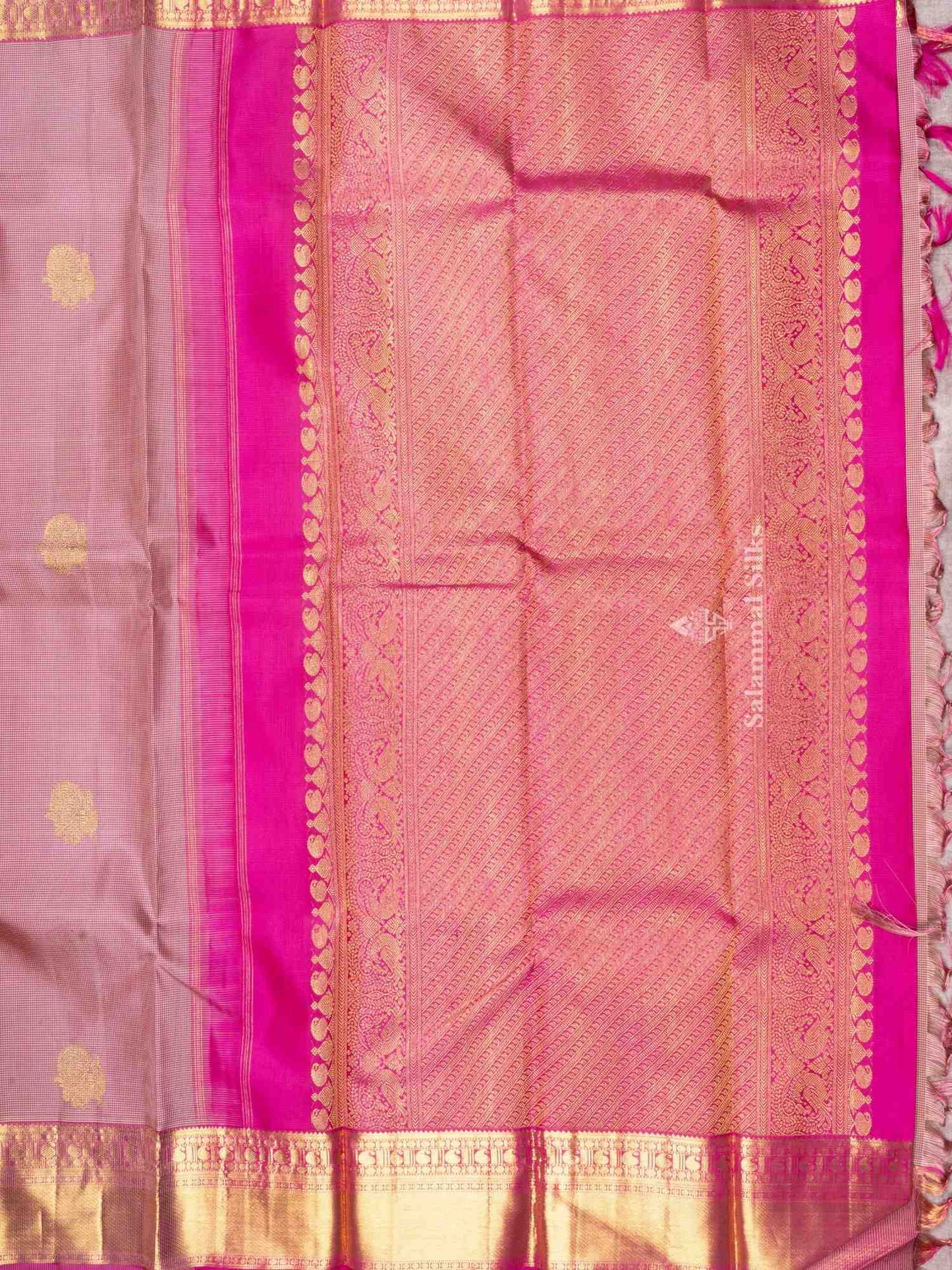 Pink & White Petty Checks Kanjivaram Pure Silk Saree with Pink Blouse