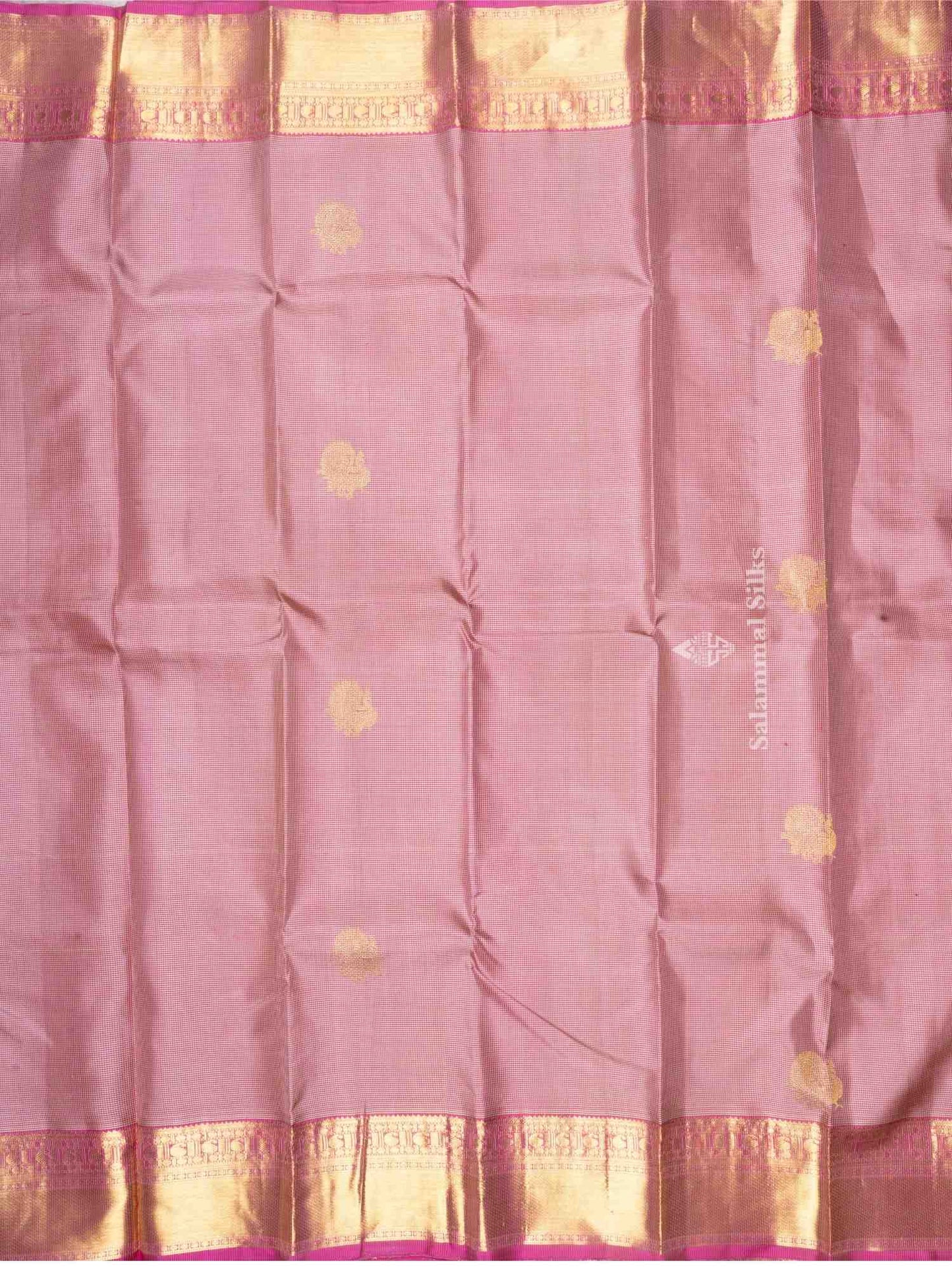 Pink & White Petty Checks Kanjivaram Pure Silk Saree with Pink Blouse