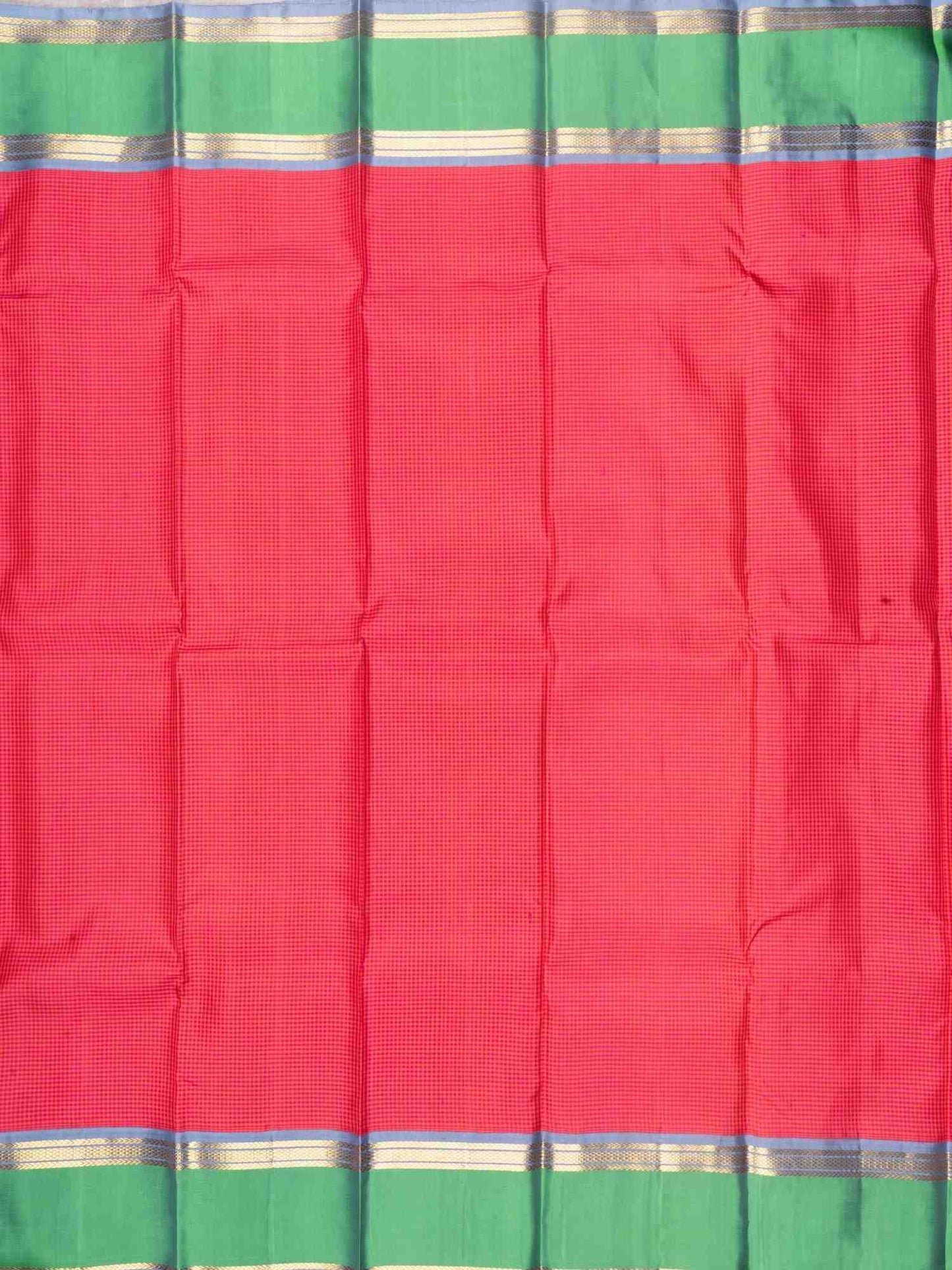 Pink & yellow Color Petty Checks Kanjivaram Pure Silk Saree with Dual Tone Green Blouse
