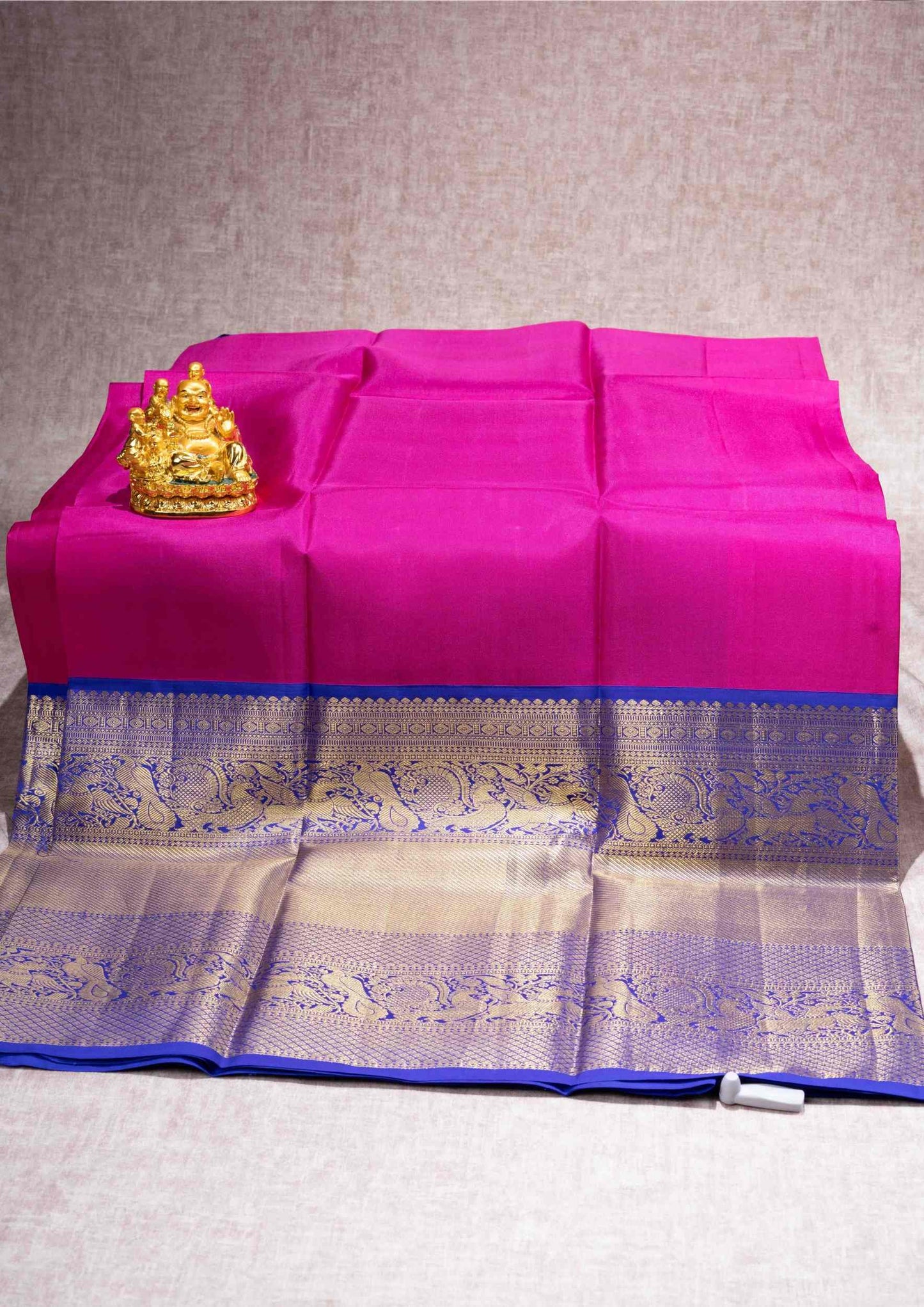 Pure Silk Pattu Pavadai ( Pink ) With Royal Blue Blouse 44"