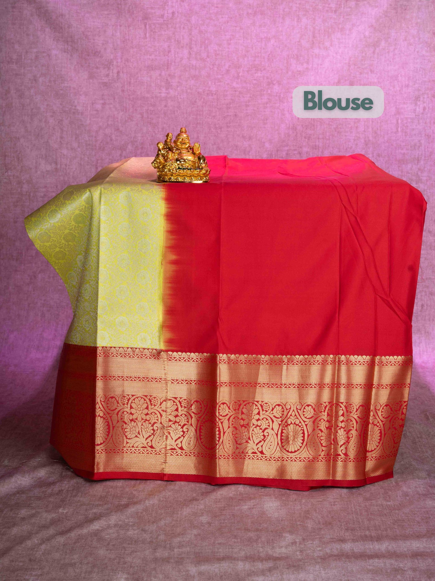 Semi Silk Pattu Pavadai (Pista Green) With Maroon Blouse 44"