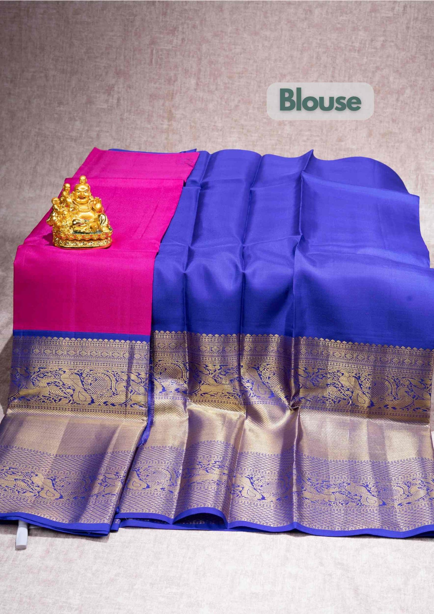 Pure Silk Pattu Pavadai ( Pink ) With Royal Blue Blouse 44"