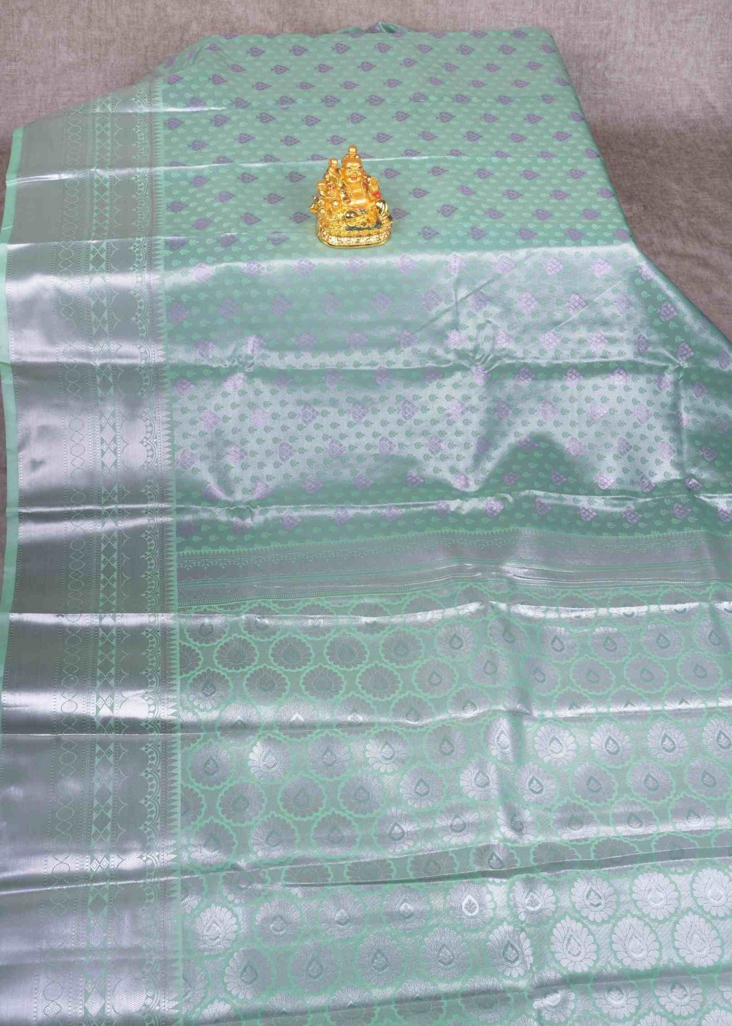 Cream Green Tissue Beautiful Semi Silk Saree With Blouse