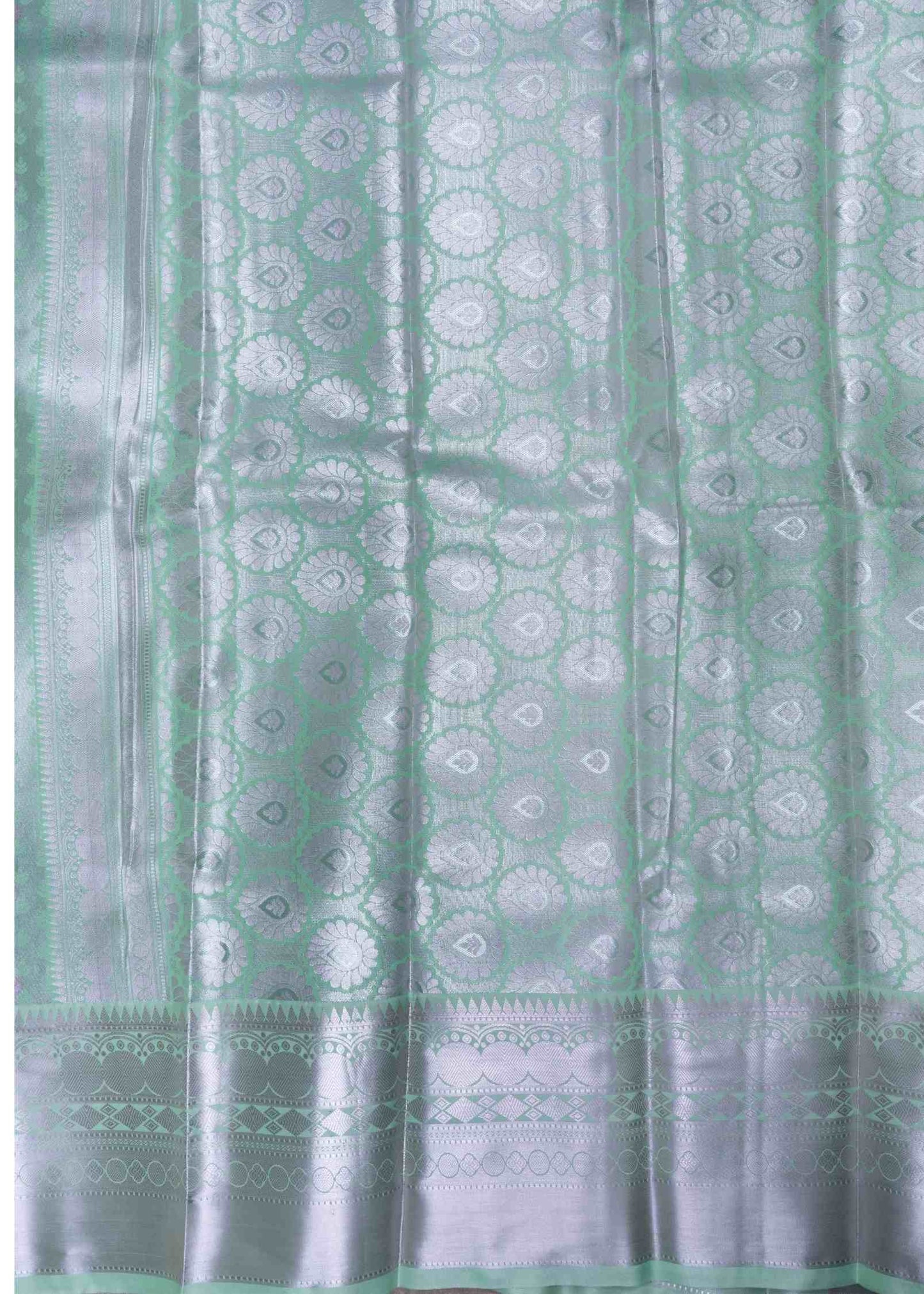 Cream Green Tissue Beautiful Semi Silk Saree With Blouse