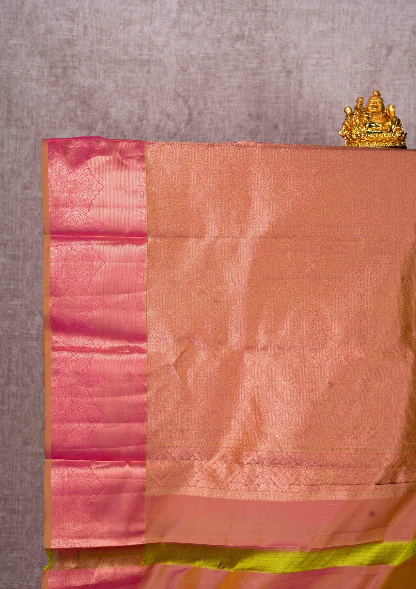 Pink Grand Puremix Silk Saree With Olive Mustard Yellow Blouse