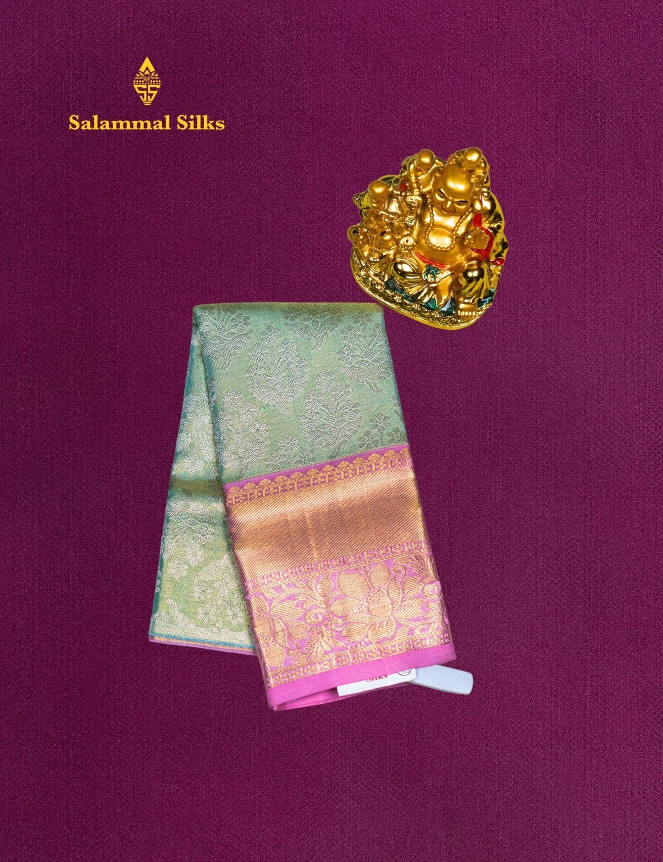 Pure Silk Pattu Pavadai (Cream Green Tissue) With Baby Pink Blouse 18"