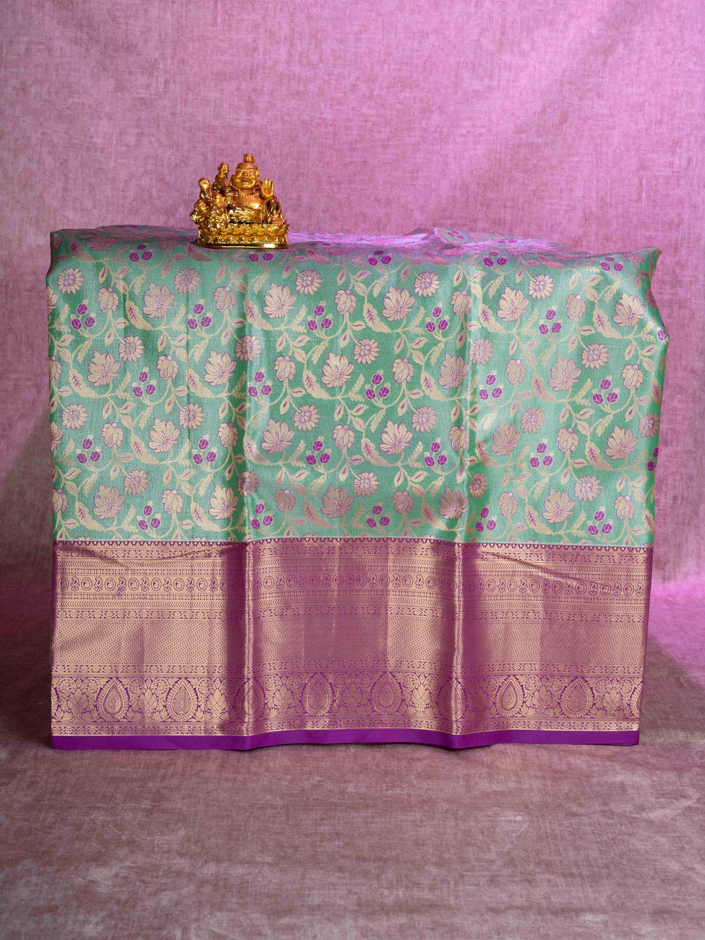 Semi Silk Pattu Pavadai (Light Green) With Purple Blouse 44"