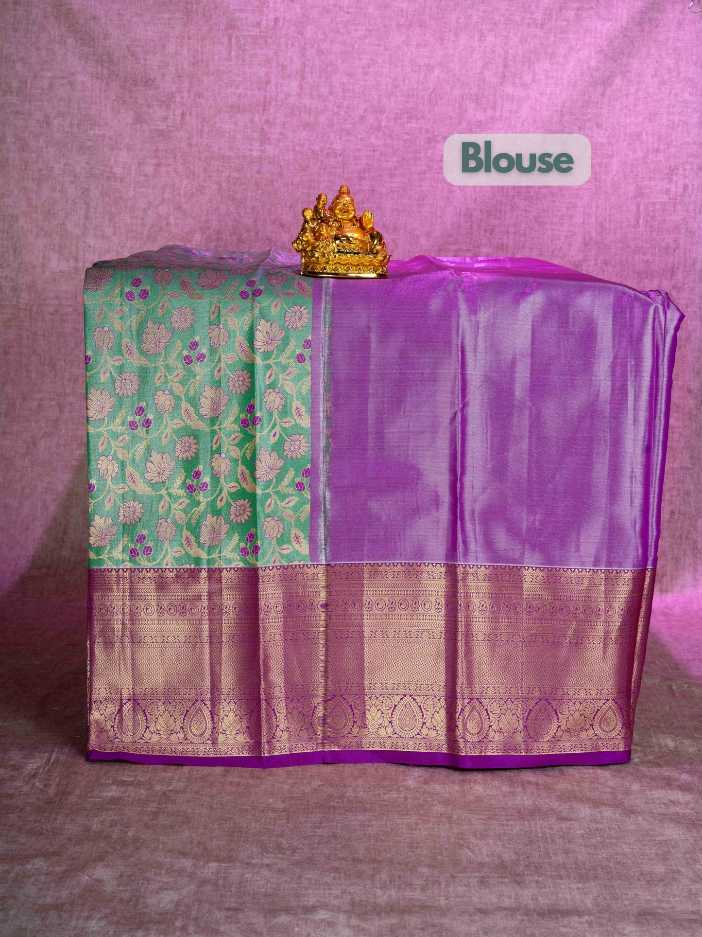 Semi Silk Pattu Pavadai (Light Green) With Purple Blouse 44"