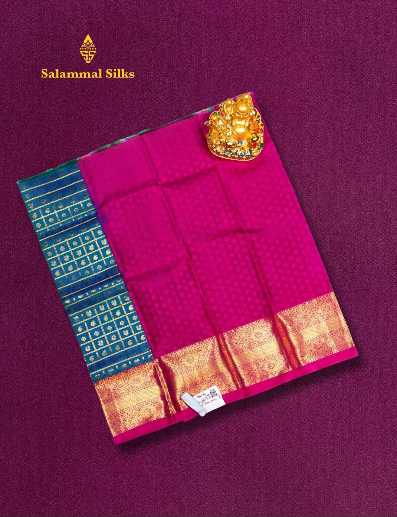 Pure Silk Pattu Pavadai (Ink Blue Checks) With Majentha Blouse 18"