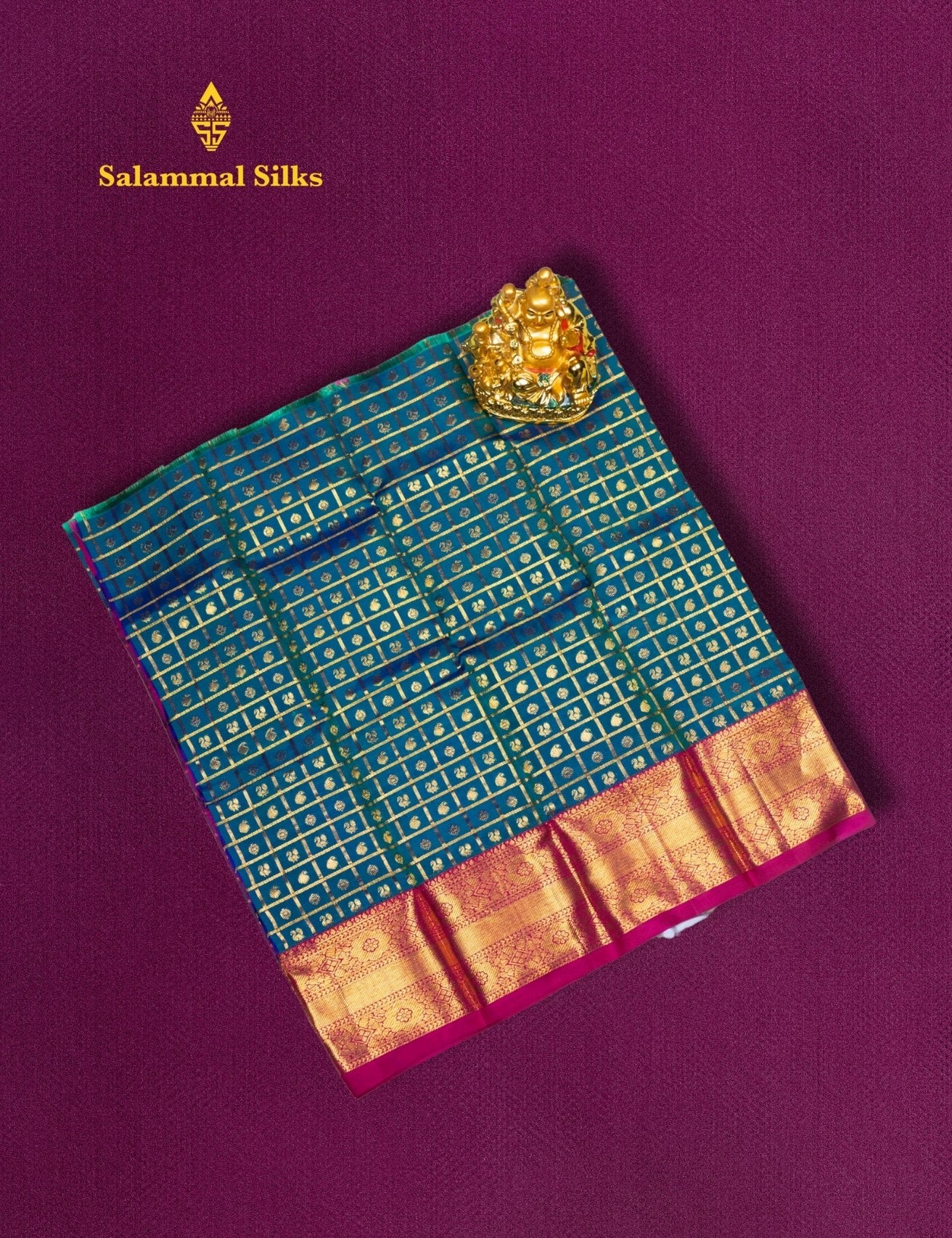 Pure Silk Pattu Pavadai (Ink Blue Checks) With Majentha Blouse 18"