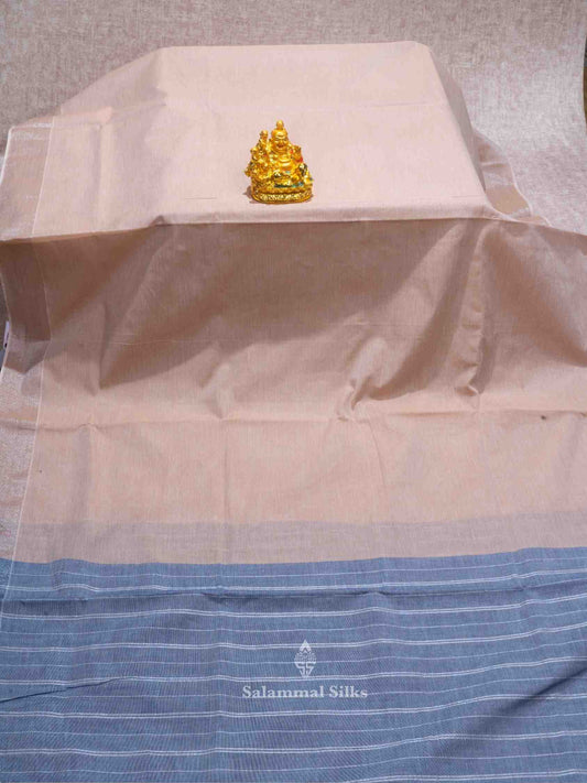 Beige Color Cotton Saree with Ash color Blouse