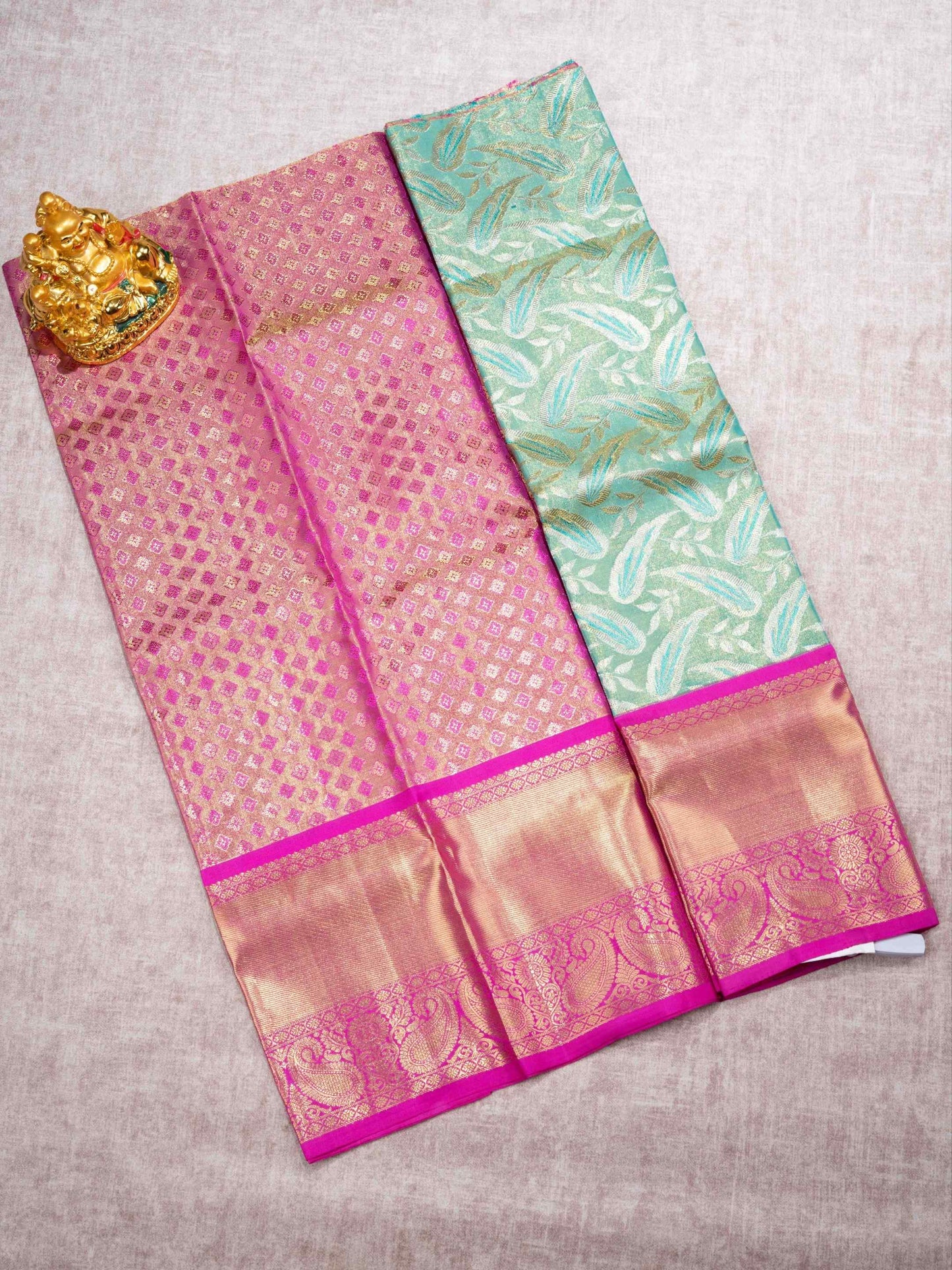 Pure Silk Pattu Pavadai (Neon Green) With Pink Blouse 27"