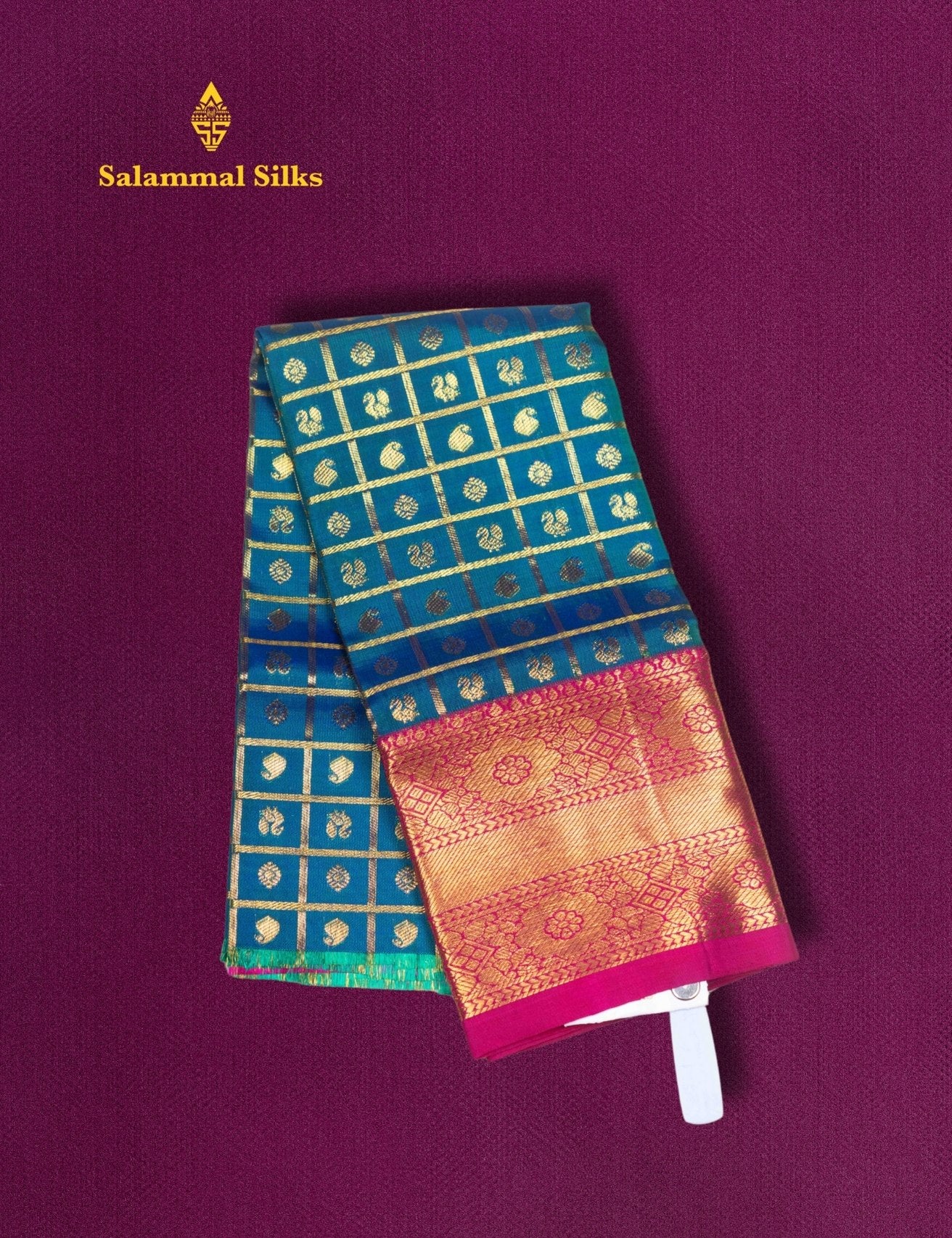 Pure Silk Pattu Pavadai (Ink Blue Checks) With Majentha Blouse 18"