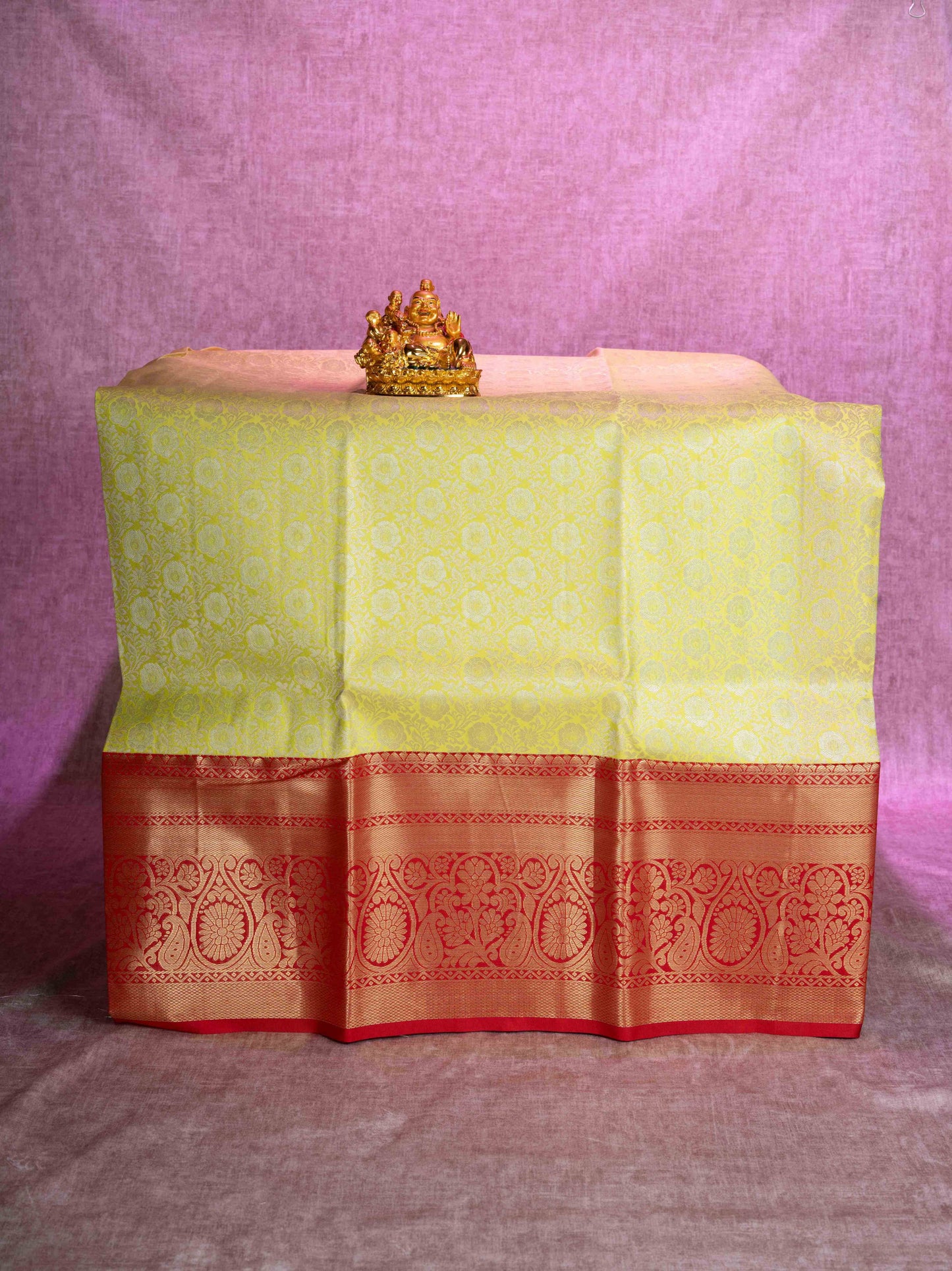 Semi Silk Pattu Pavadai (Pista Green) With Maroon Blouse 44"