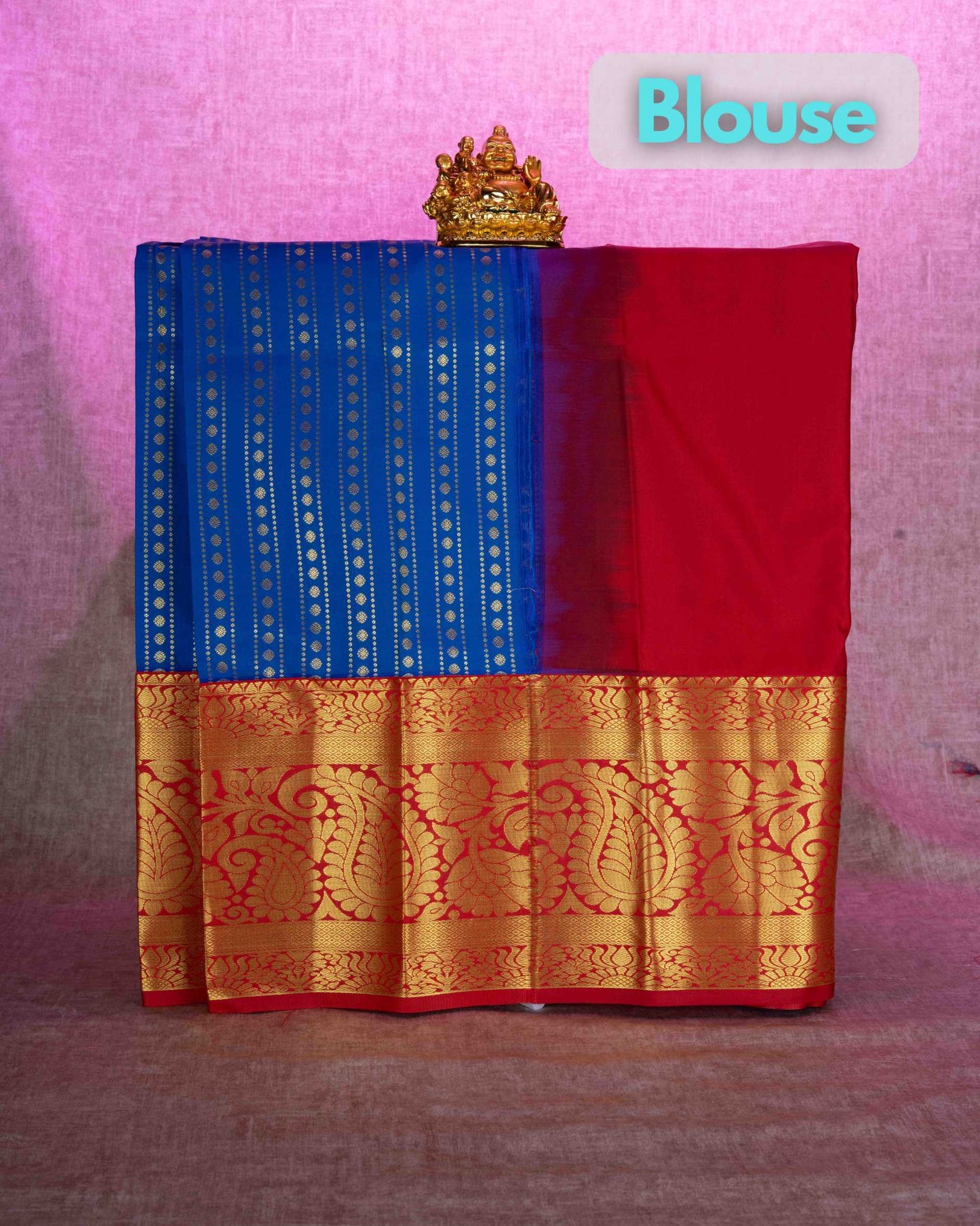 Mix Pattu Pavadai ( Royal Blue ) With Red Blouse 36"