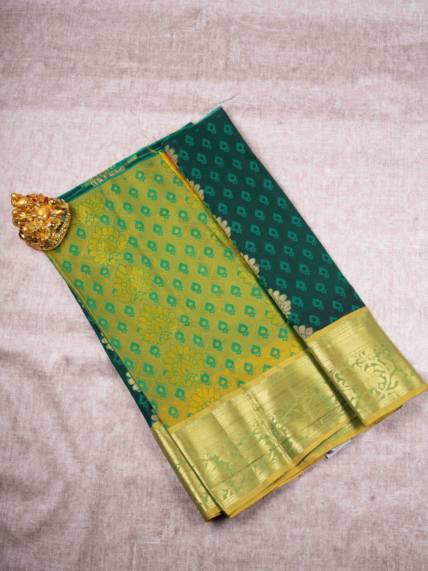 Semi Silk Pattu Pavadai ( Bottle Green ) With Yellow Green Blouse 27"