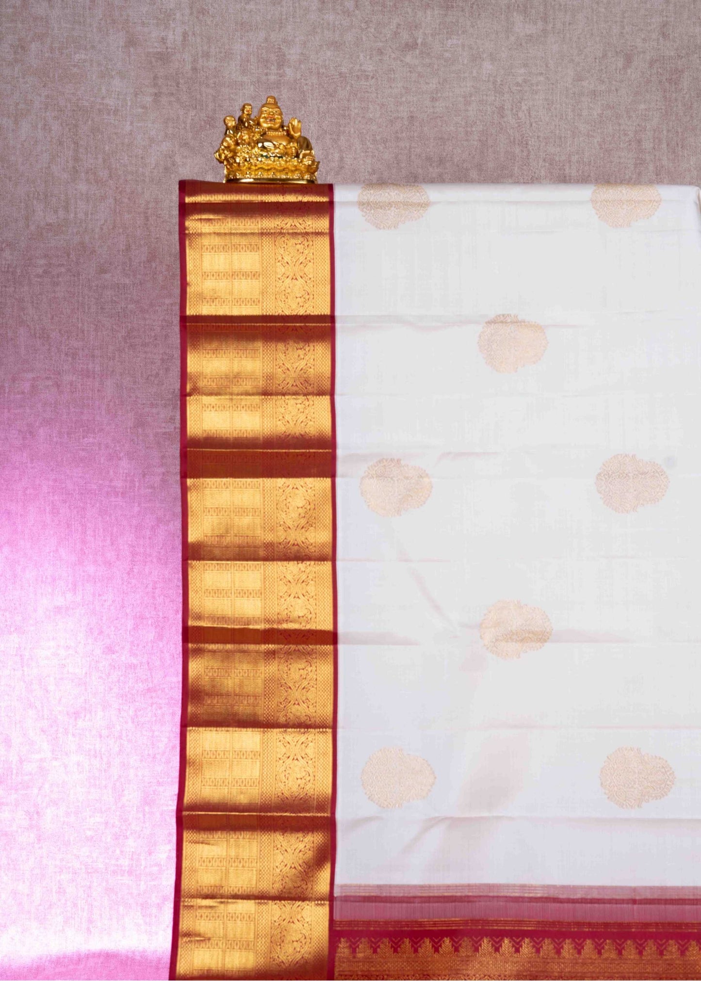 Kanjivaram Pure Silk Saree White With Maroon Blouse