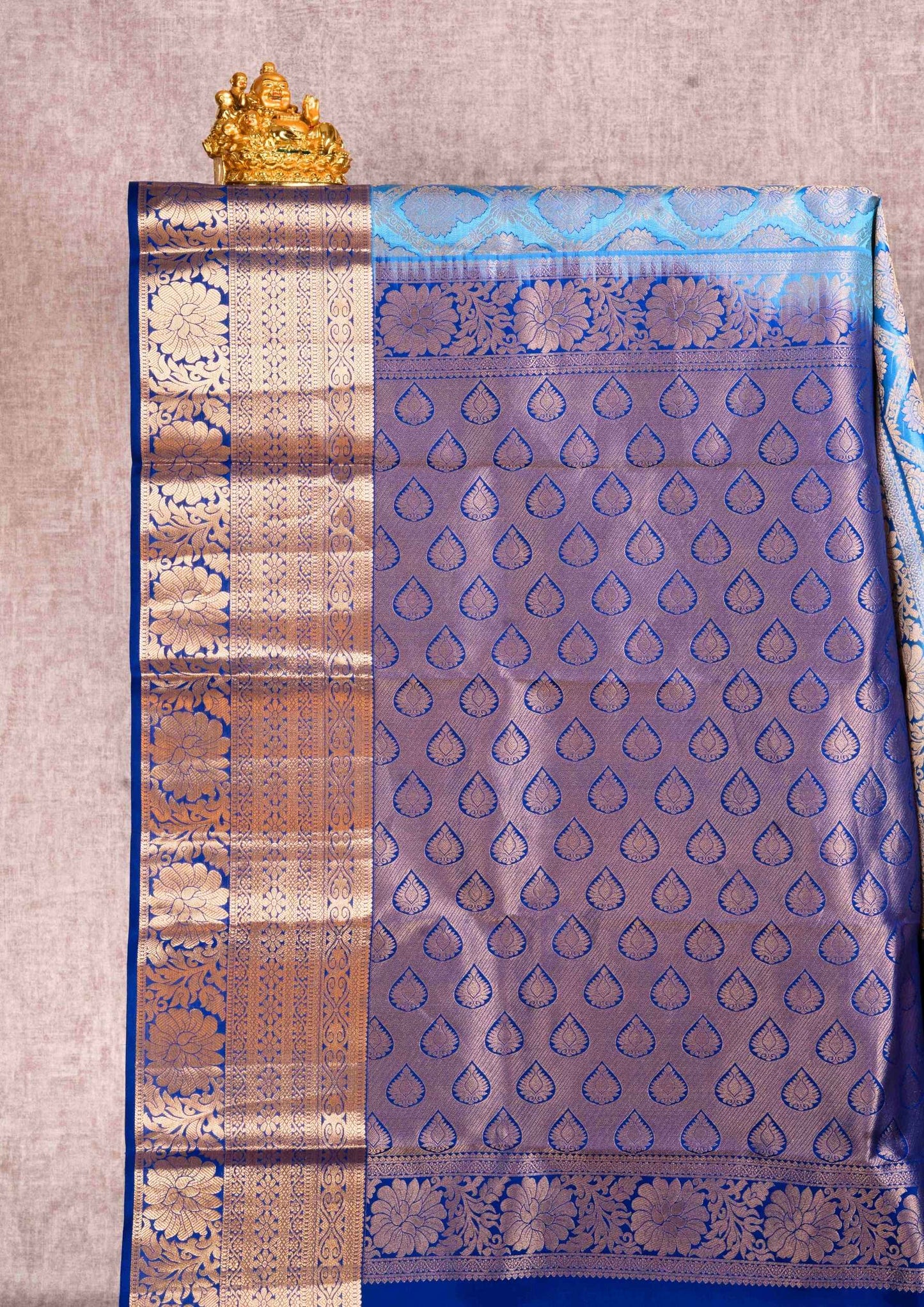 Blue Grand Puremix Silk Saree With Royal Blue Blouse
