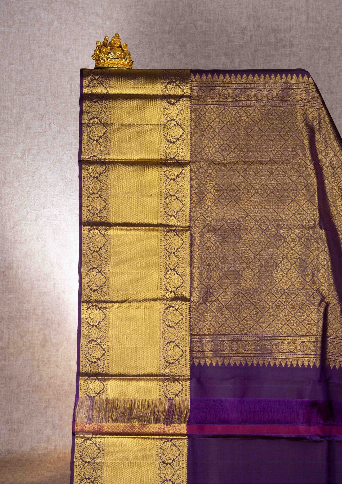 Kanjivaram Pure Silk Saree Violet With Long Gold Zari Border