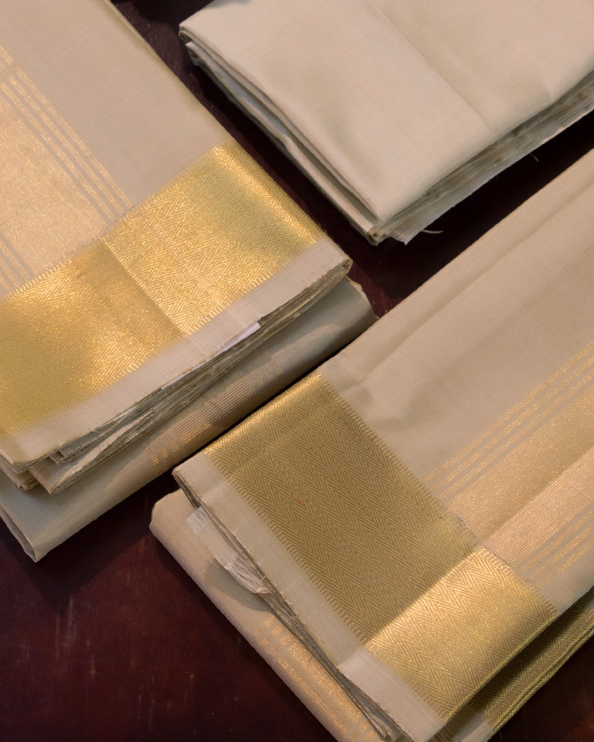 Half White Pure Silk (8x4) Dhoti, Angavastram & Shirt (2.50M) with Gold Zari Border