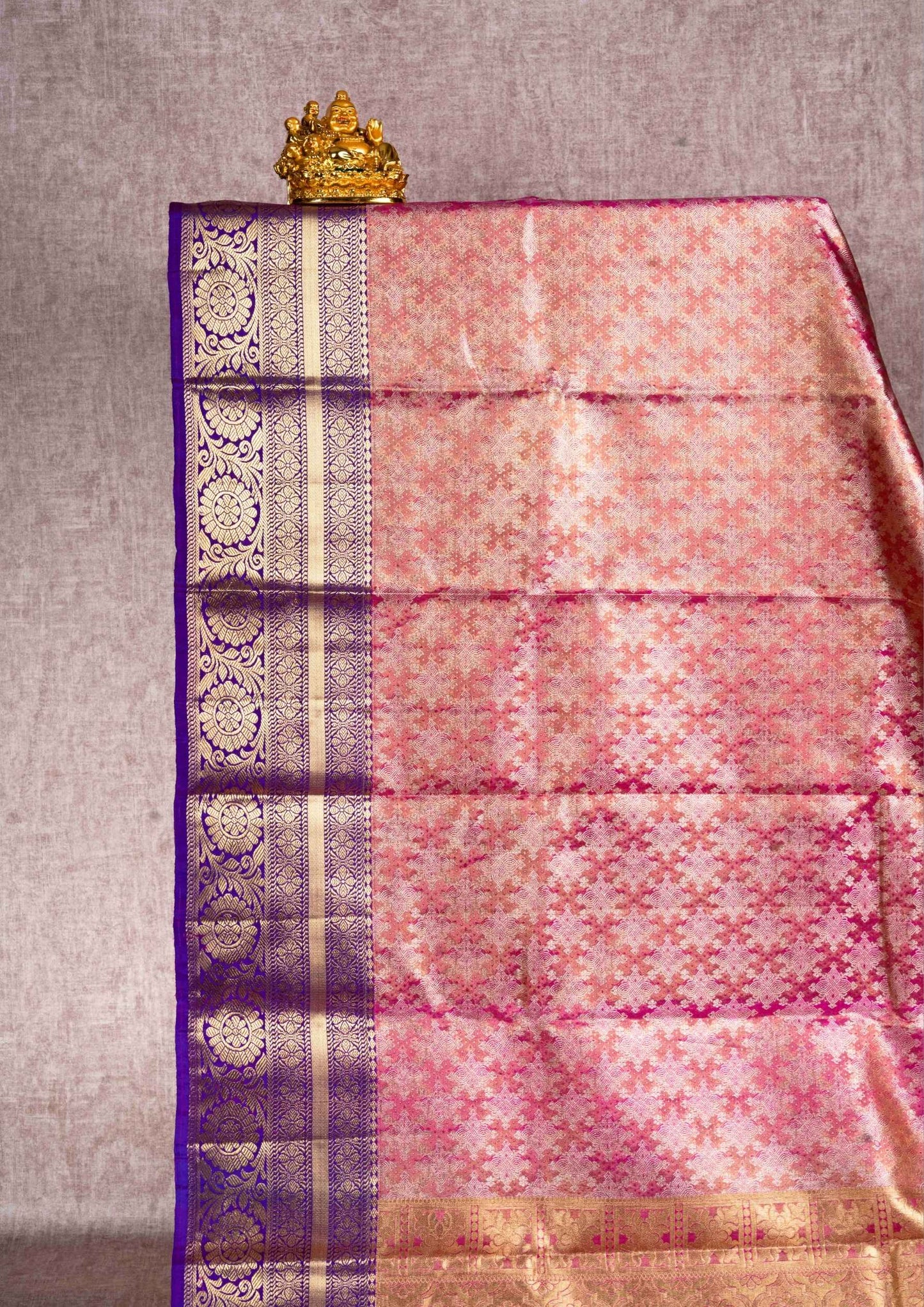 Pink Tissue Grand Puremix Silk Saree With Violet Border