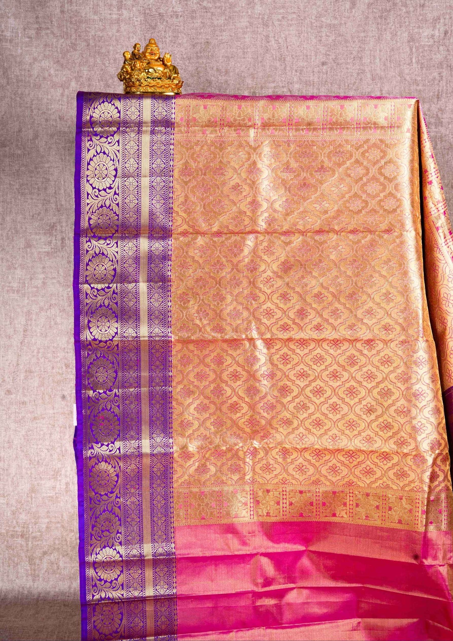Pink Tissue Grand Puremix Silk Saree With Violet Border