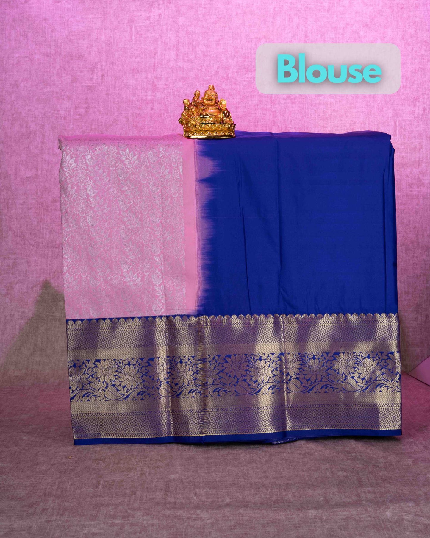 Semi Silk Pattu Pavadai ( Baby Pink ) With Navy Blue Blouse  44"