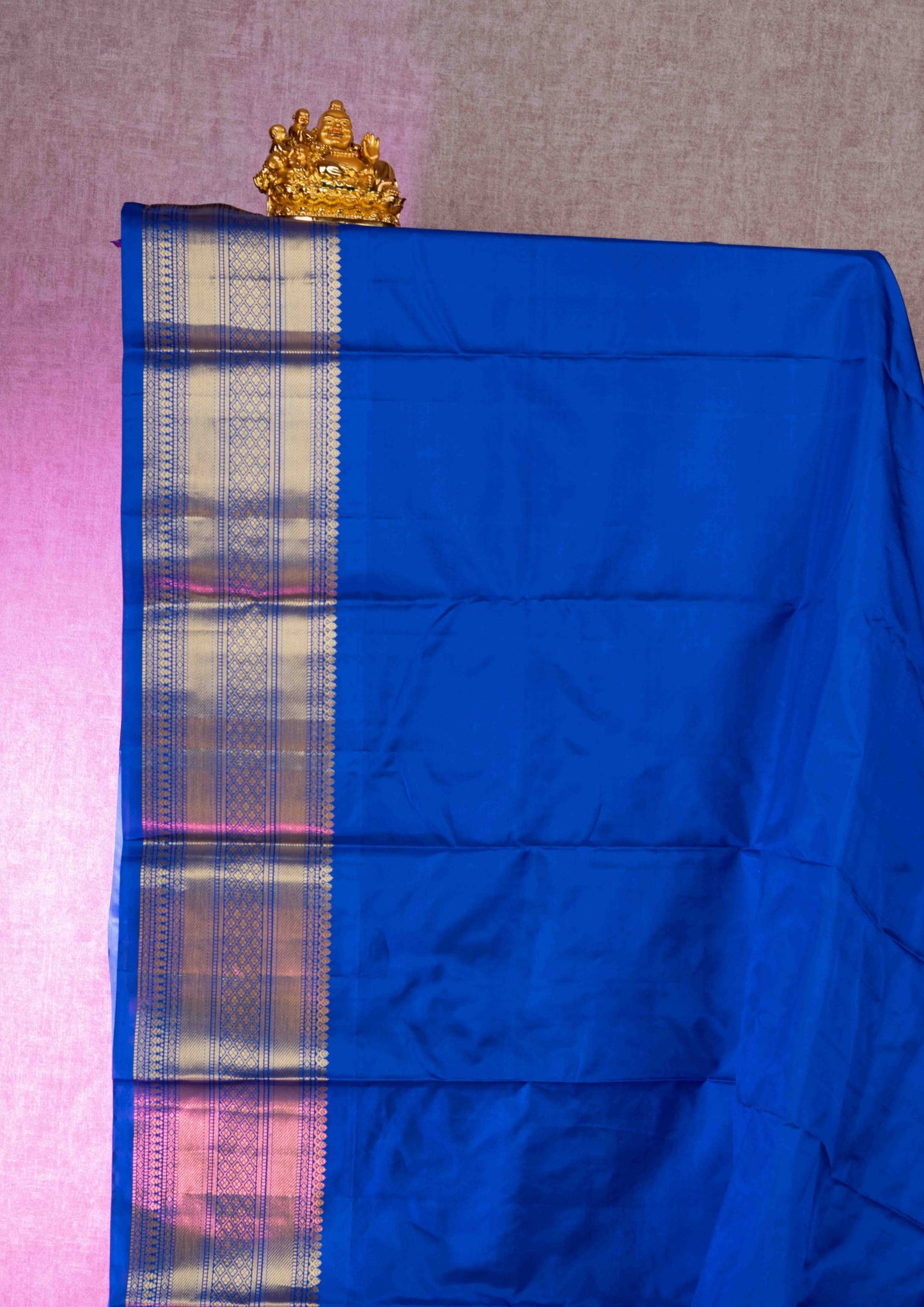 Kanjivaram Pure Silk Saree Pink With Royal Blue Traditional Border