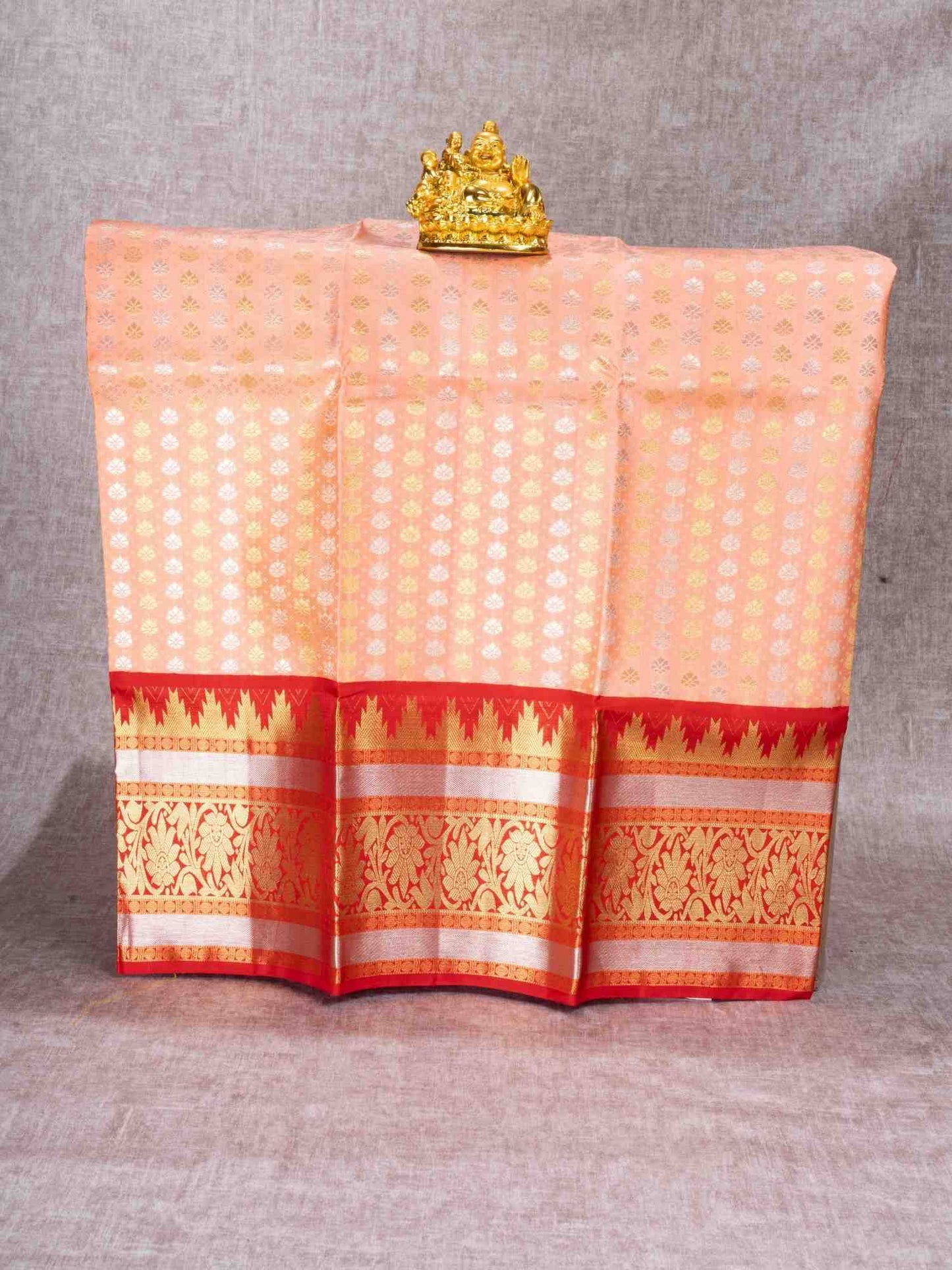 Pure Silk Pattu Pavadai (Peach ) With Red Blouse 36"