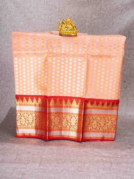Pure Silk Pattu Pavadai (Peach ) With Red Blouse 36"