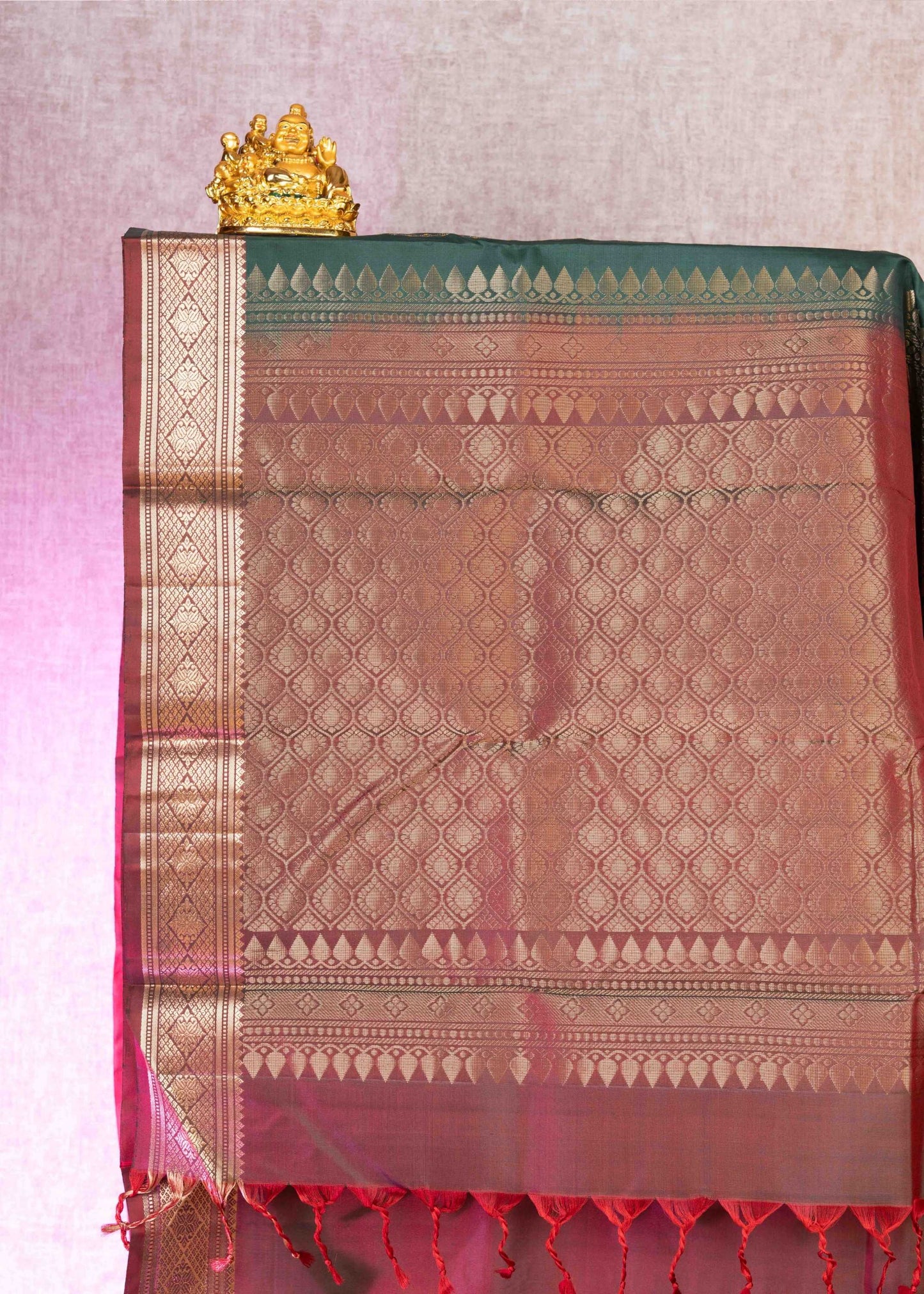 Kanjivaram Bottle Green Pure Silk Saree With Maroon Blouse
