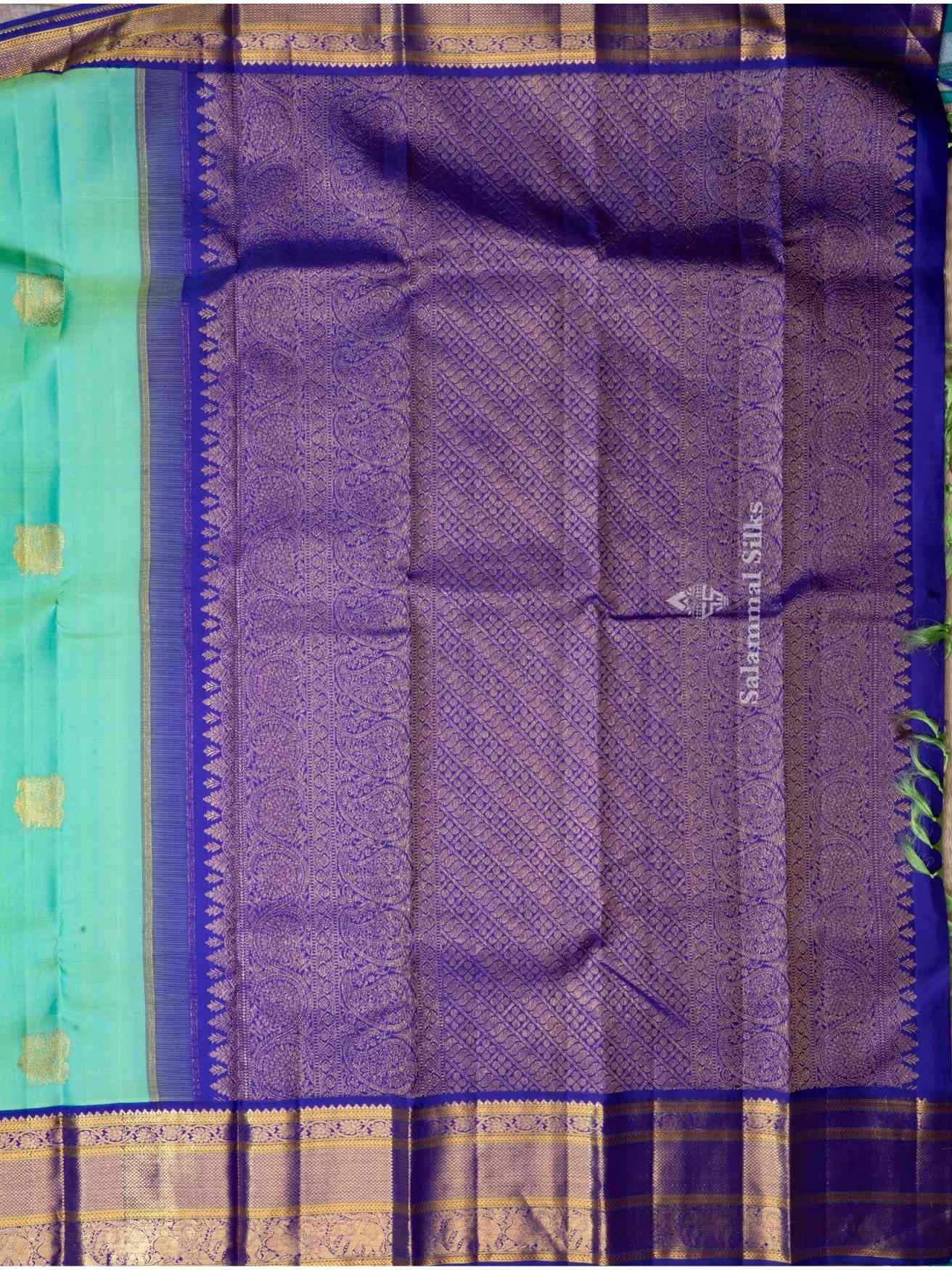 Sea Green Kanjivaram Pure Silk Saree with Deep Violet Blouse