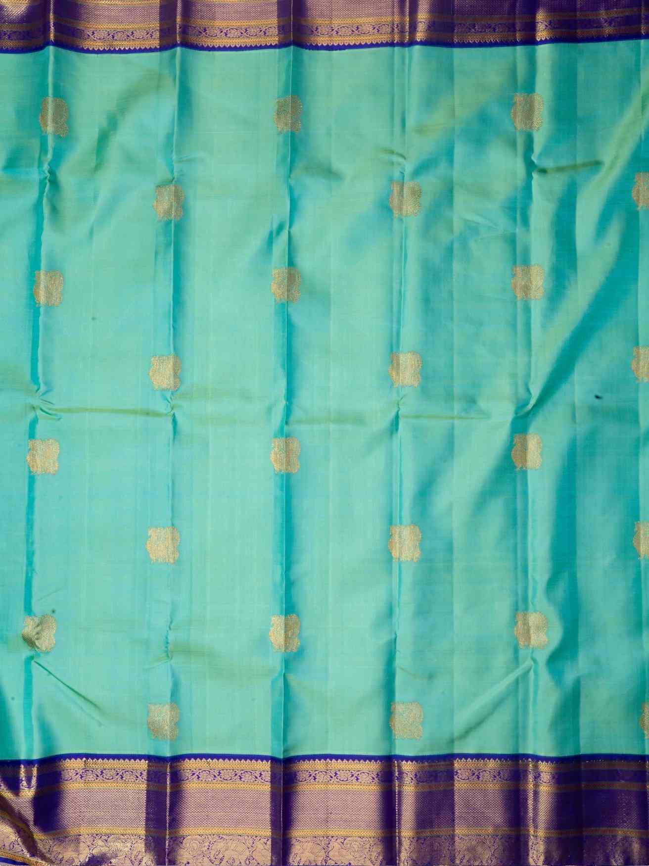 Sea Green Kanjivaram Pure Silk Saree with Deep Violet Blouse
