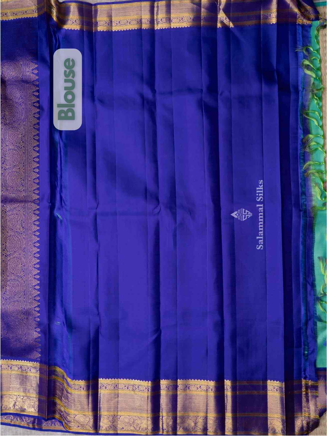 Sea Green Kanjivaram Pure Silk Saree with Deep Violet Blouse