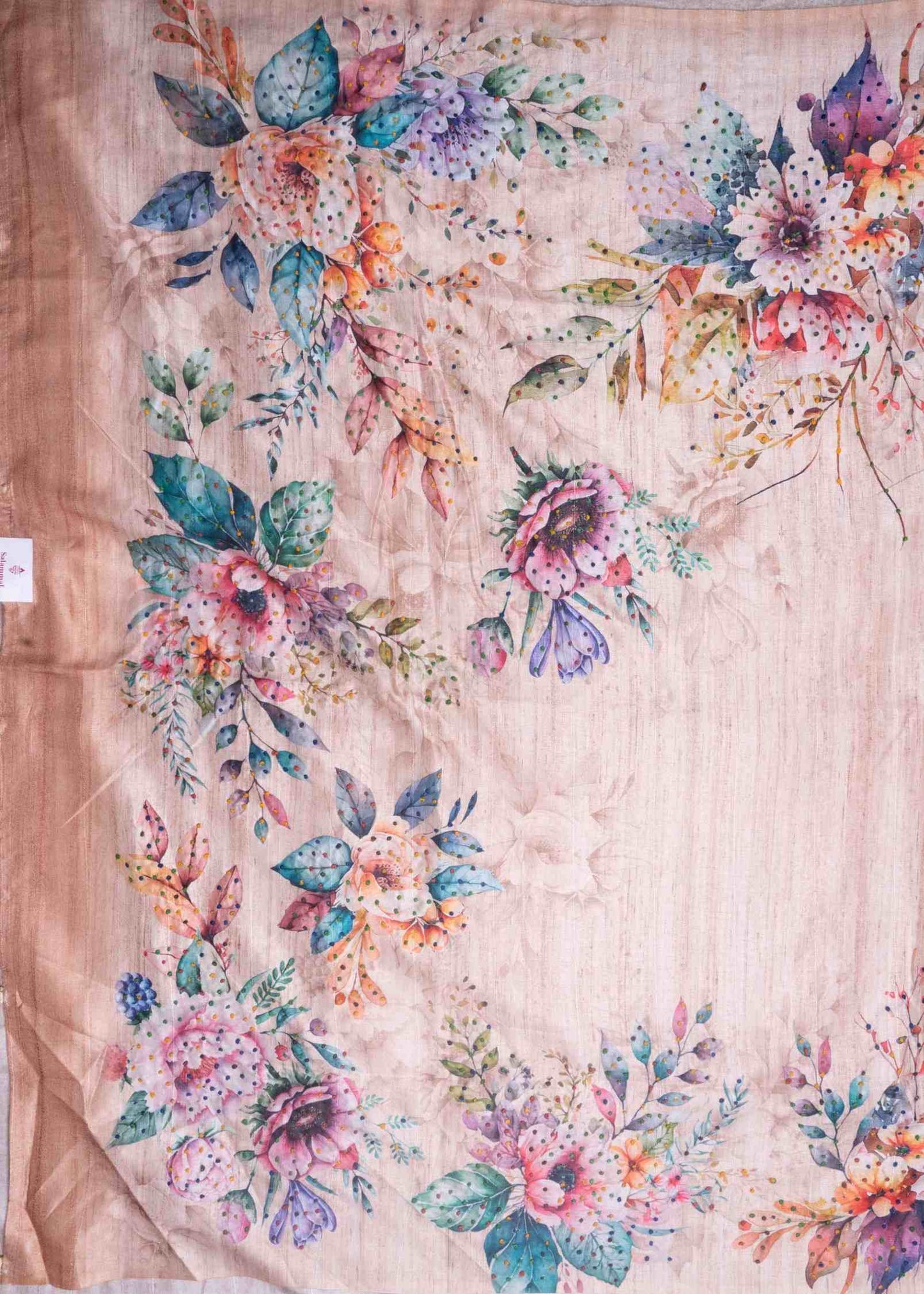 Sandal Pure Fancy Tussar Saree With Floral Blouse