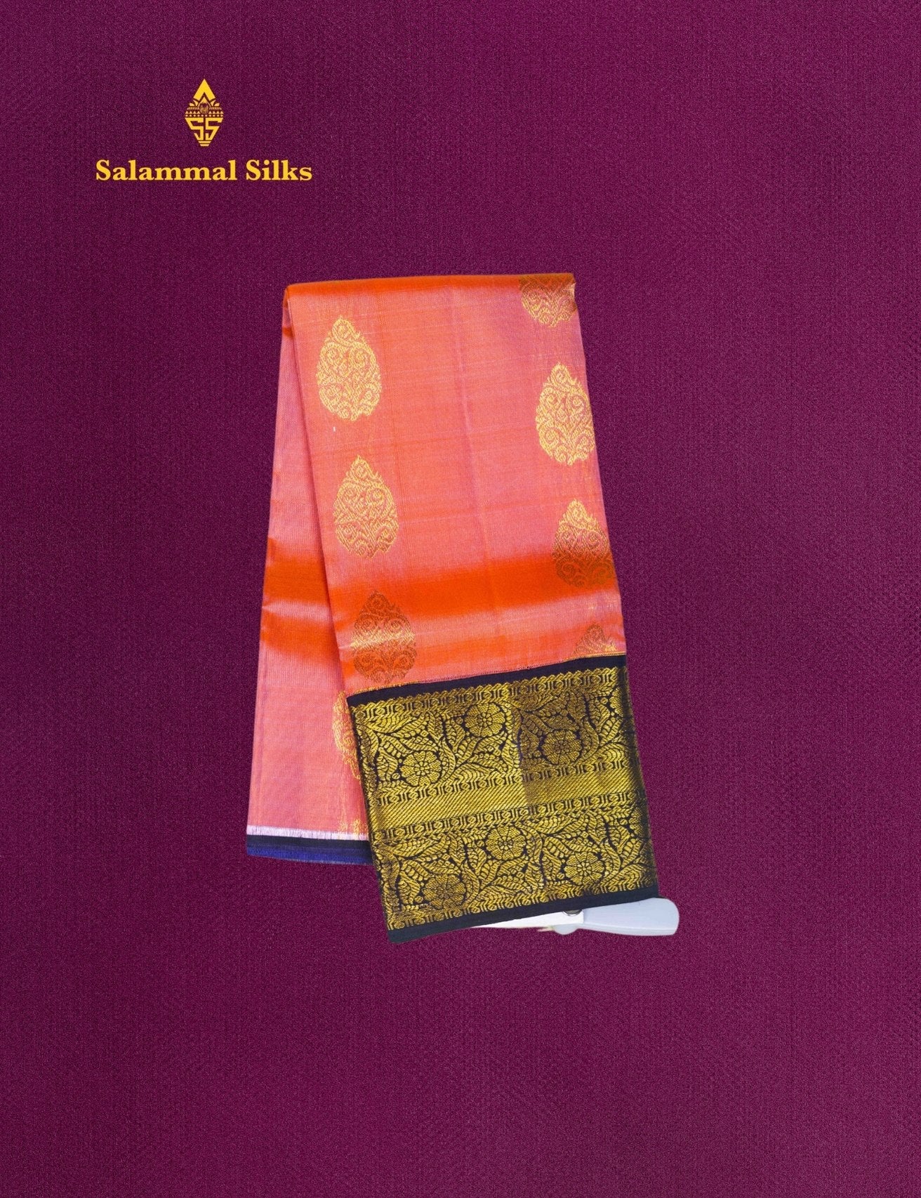 Pure Silk Pattu Pavadai (Peach Colour) With Navy Blue Blouse 18"