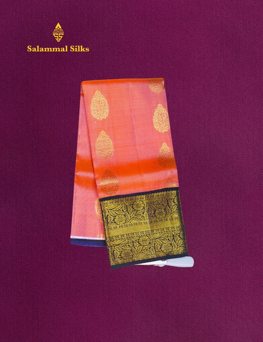 Pure Silk Pattu Pavadai (Peach Colour) With Navy Blue Blouse 18"