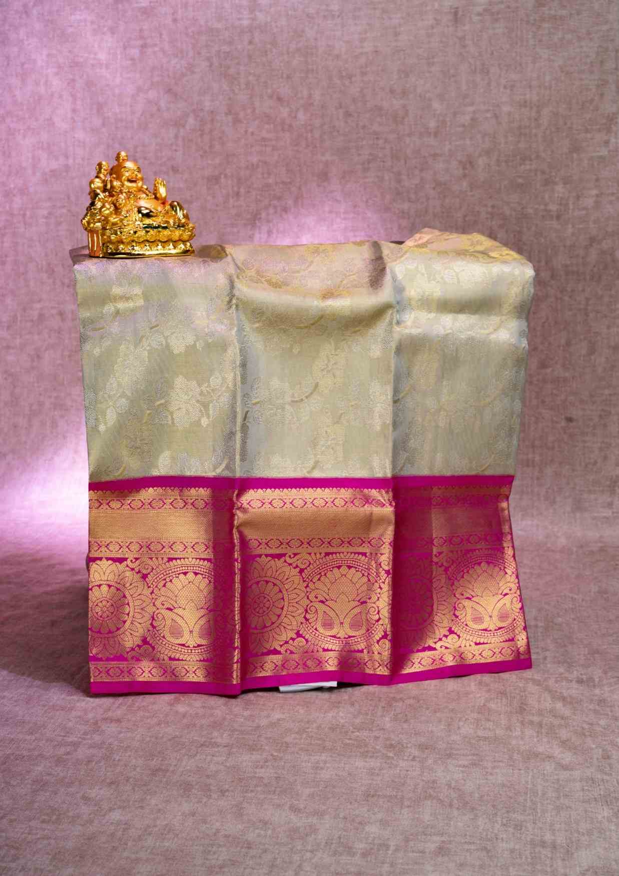 Pure Silk Pattu Pavadai (Sandal Tissue) With Pink Blouse 27"