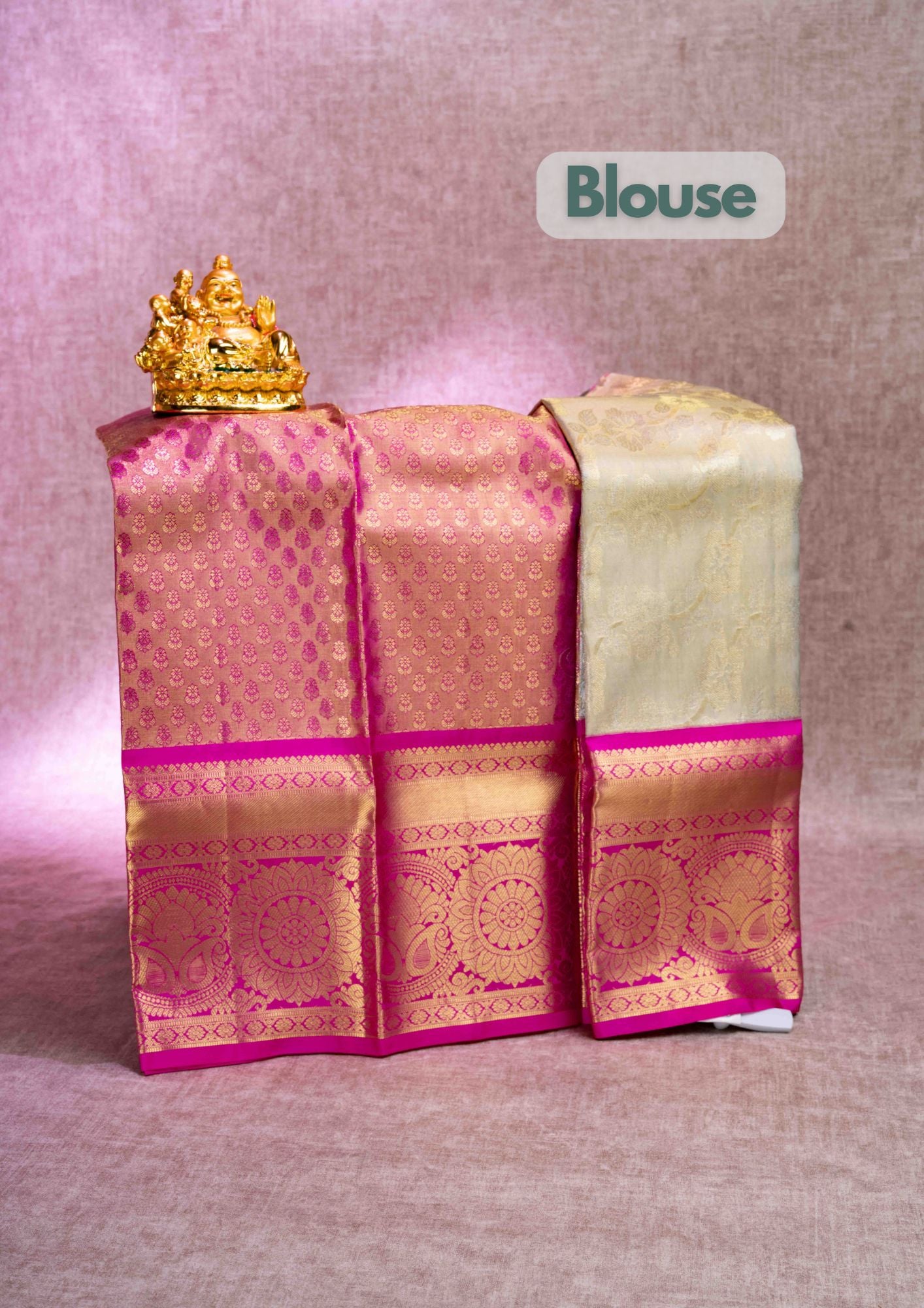 Pure Silk Pattu Pavadai (Sandal Tissue) With Pink Blouse 27"