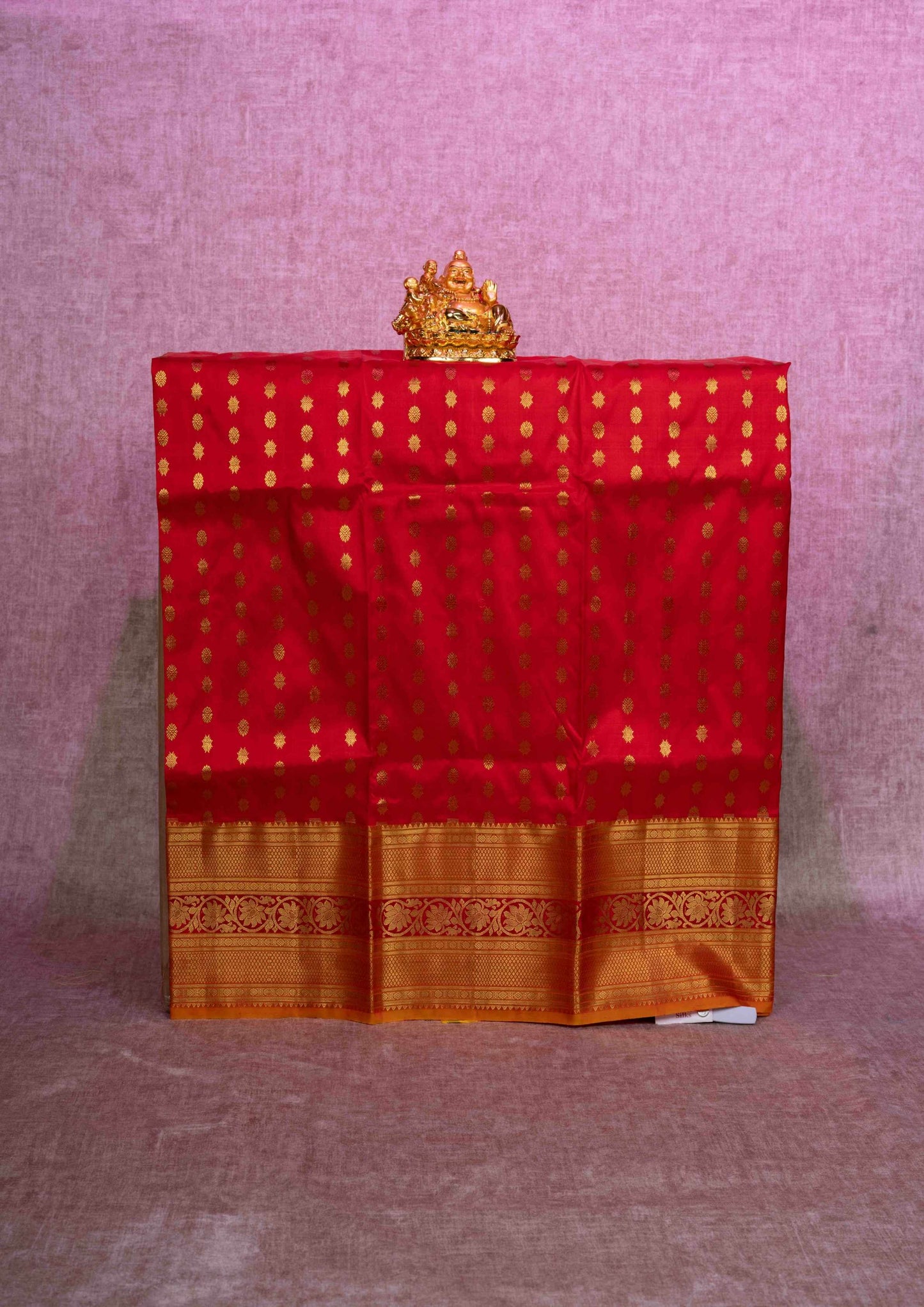 Pure Silk Pattu Pavadai (Red) With Mustard Yellow Blouse 36"