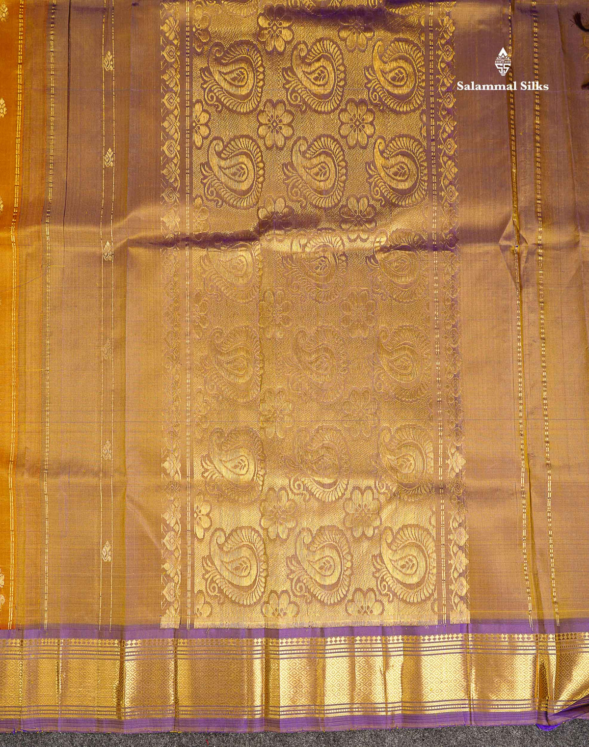 One Side Border Pure Silk Saree - Brown With Contrast Purple Traditional Border